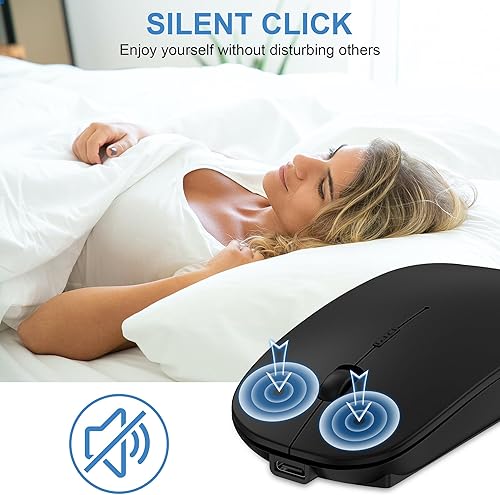 Miniatura 4 de Ratón inalámbrico Bluetooth para MacBook Air Mac Pro iPad Laptop Computadora Pad Óptico Recargable Delgado Silencioso Modo Dual (2.4G USB-CUSB-A y