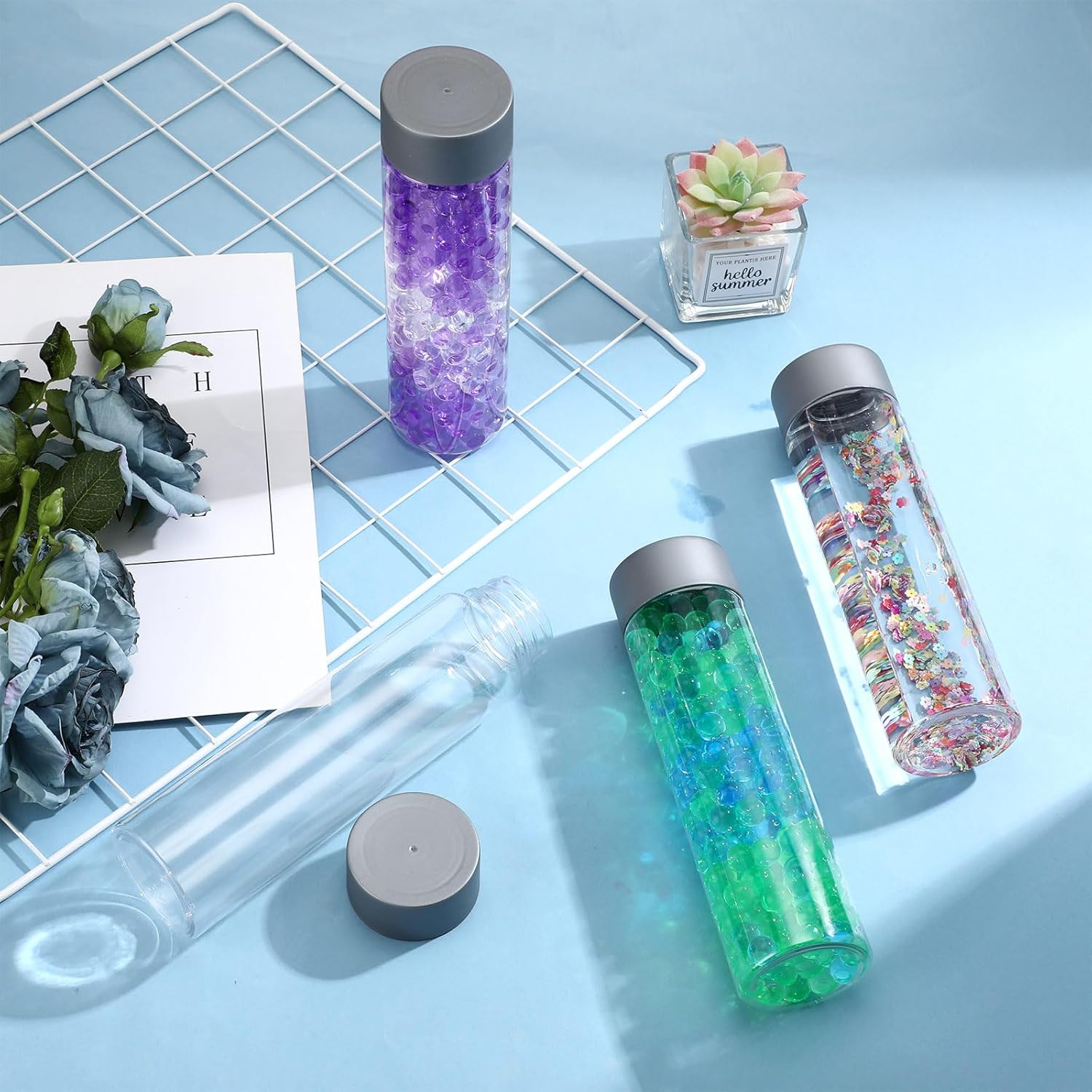 Hoolerry 16 Pcs Empty Plastic Sensory Bottles with Lids Reusable Clear Plastic Sensory Water Bottles for DIY Crafts Handmade Party Decoration(Grey,13.5 oz) - Image 3
