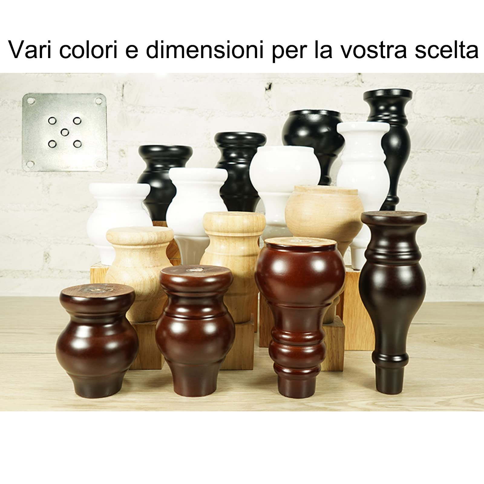 Juego de 4 patas de madera maciza para muebles, patas redondas de madera con forma de calabaza, placa de montaje, tornillos y almohadillas antideslizantes para sofá, silla, otomana, mesa, armario de