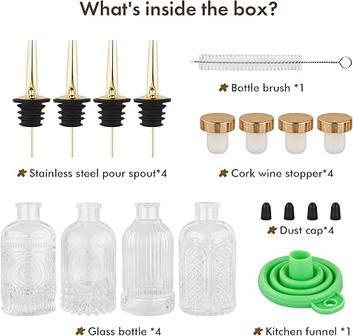 Miniatura 5 de VOBAGA Dispensador de jarabe de café, paquete de 4, botella de jarabe de vidrio de 7 onzas para miel, accesorios de barra de café con boquilla de