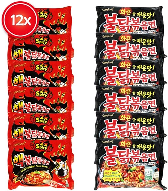 SAMYANG 12 zupek chińskich, Ramen Instant, smak pikantnego kurczaka, 6 x Buldak Spicy, 6 x Extra Spicy