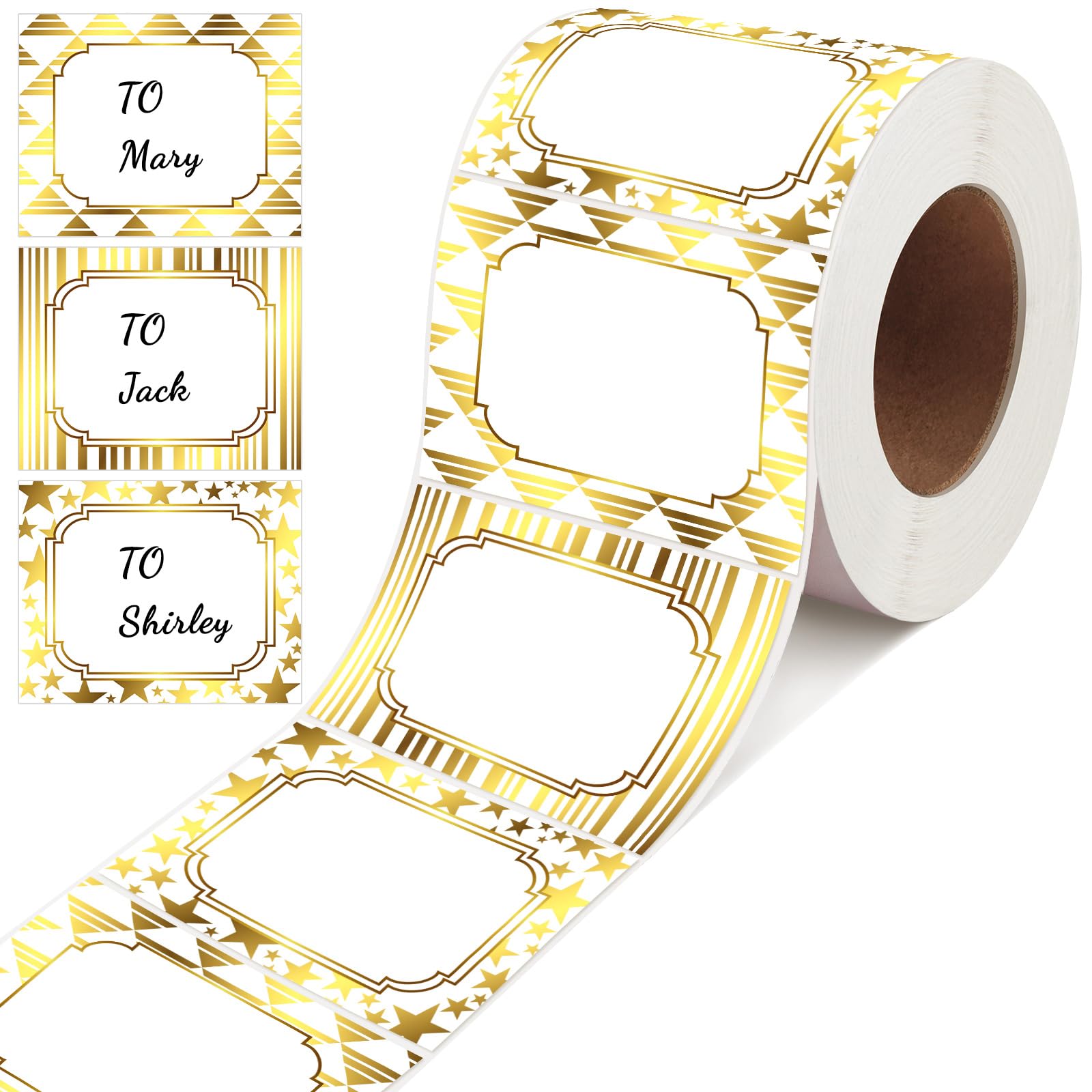 300 Pcs Gold Self Adhesive Name Tags Stickers, 3 x 2 Inches Christmas Gift Lable Tags Personalized Name Tags for Xmas Gift Jar Address