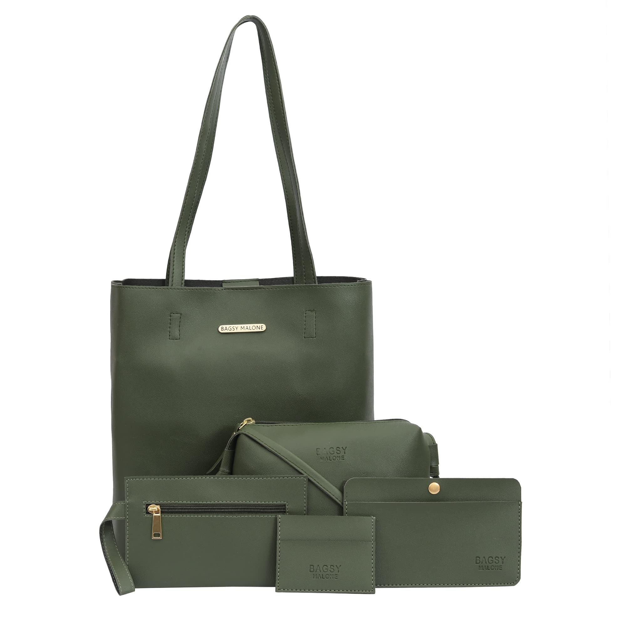 Bagsy Malone Womens Vegan Leather Stylish Tote Bag Pack of 5 | Ladies Purse Handbag (Green) (B0C31DMSC3) Amazon Price History, Amazon Price Tracker