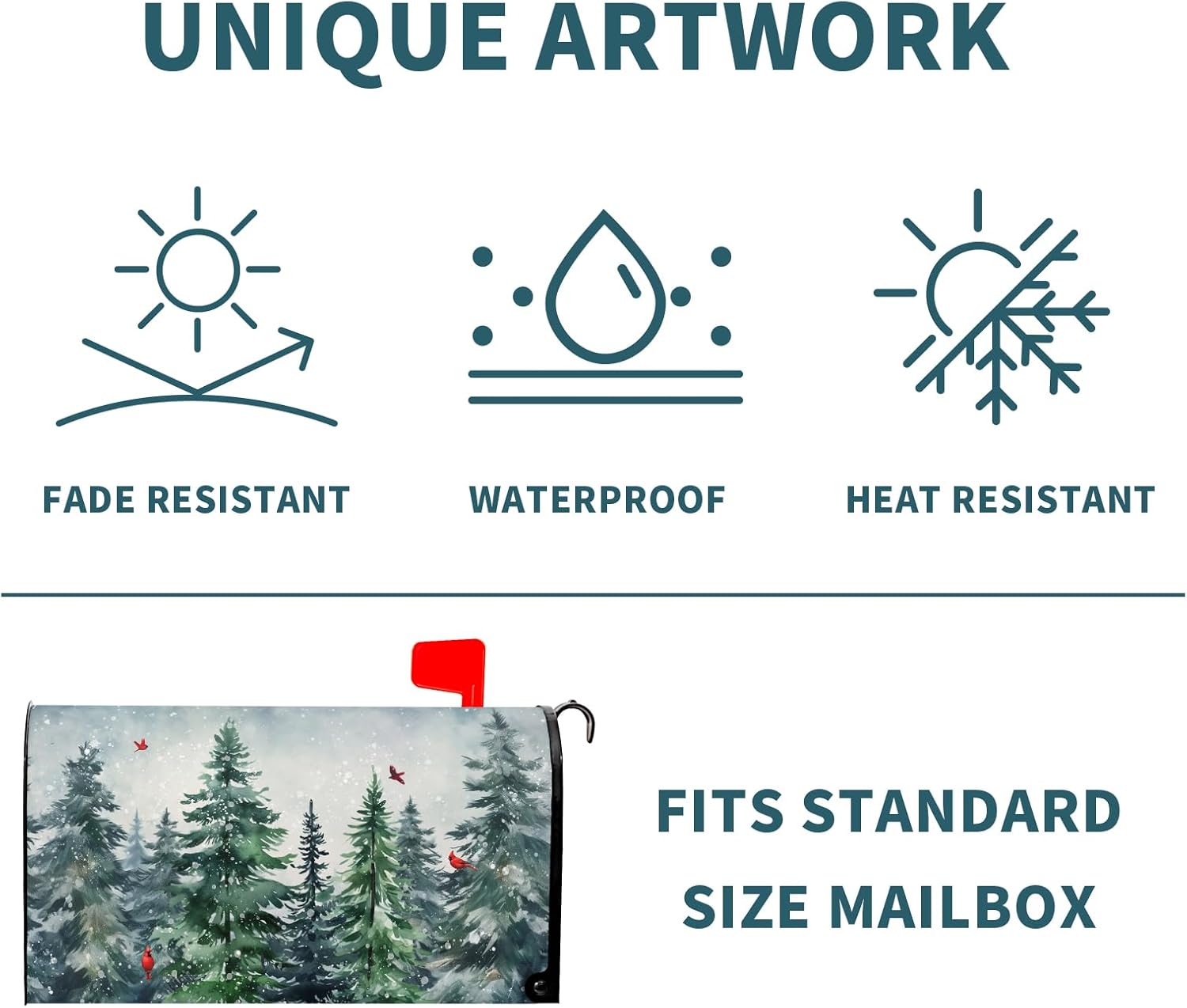 Winter Tree Magnetic Mailbox Cover Standard Size 21''x18'' Christmas Green Pine Trees Mail Box Post Cover Forest Landscape Red Bird Decorative Letter Box Wraps for Home Outdoor Garden Yard Decor