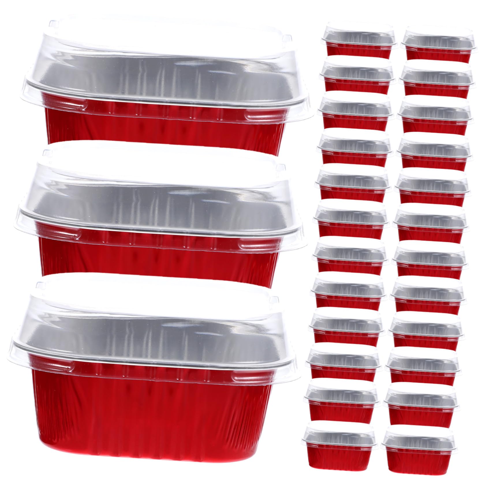 Gatuida Set 40 Scatole Alluminio per Dolci da Forno 300ml Coperchio Rosso, Teglie Usa e Getta Impilabili per Tiramisù Barbecue Picnic Forno Microonde
