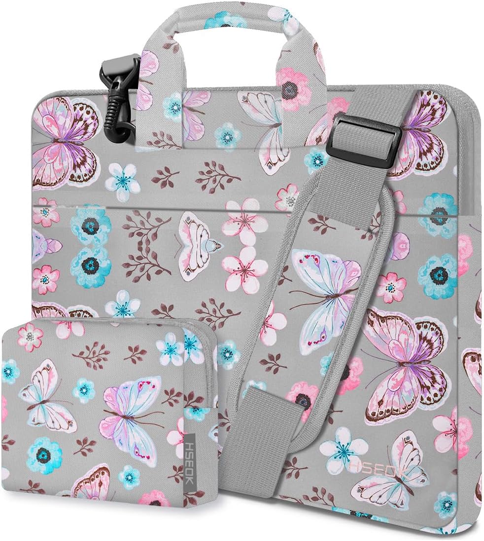 Hseok Laptop Shoulder Bag 13-14 inch Shockproof Water-Resistant HandBag with Small Case Compatible with MacBook Pro/Neo 14" M5/M4/M3/M2/M1, Mac Air/Pro 13.3", XPS 13/14, Most 13"-14" PC,Butterfly