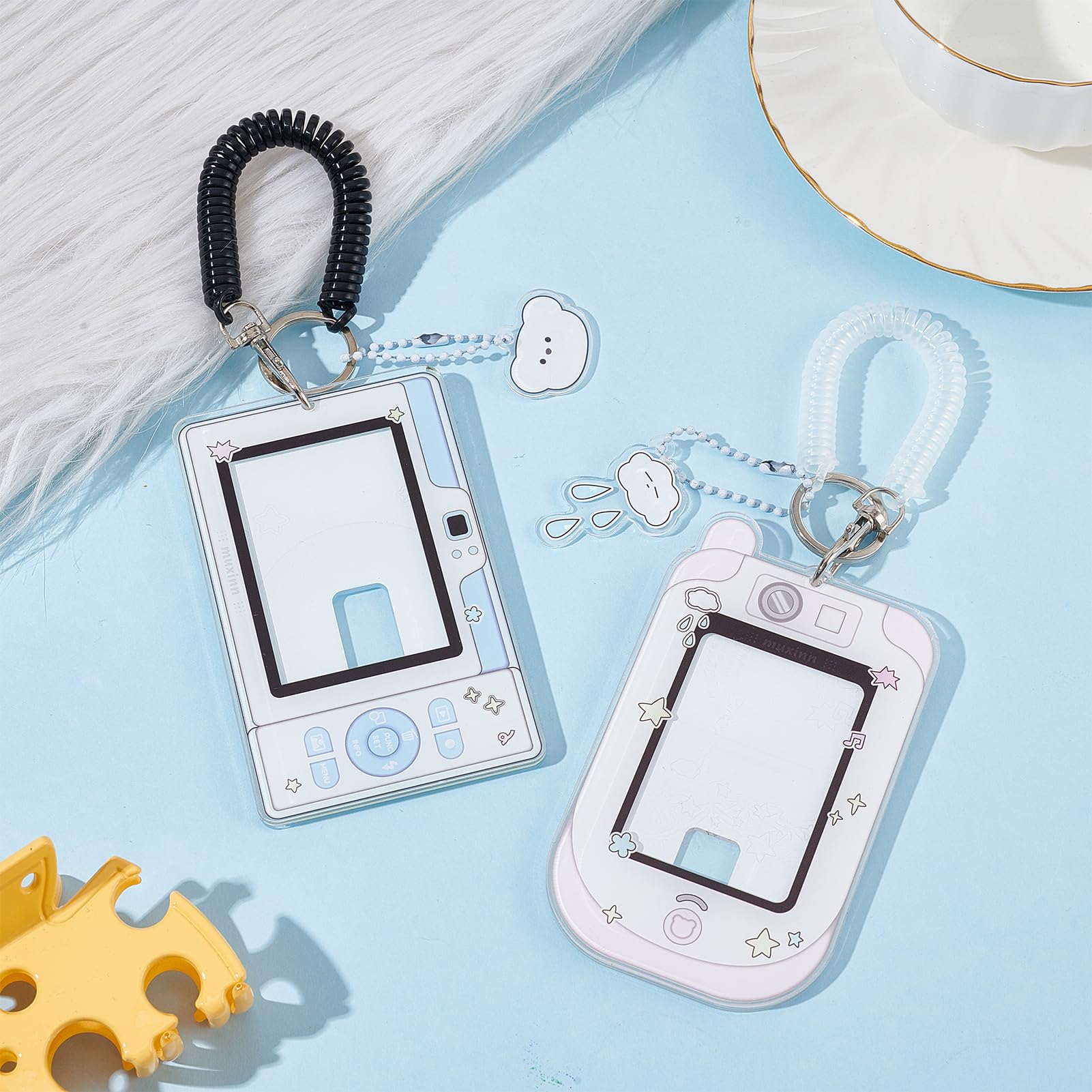 NICENEEDED 2 PCS Cloud Bear Photocard Holder with Spiral Wrist Coil, Cartoon ID Badge Holder Photo Card Protective Sleeves - Image 3