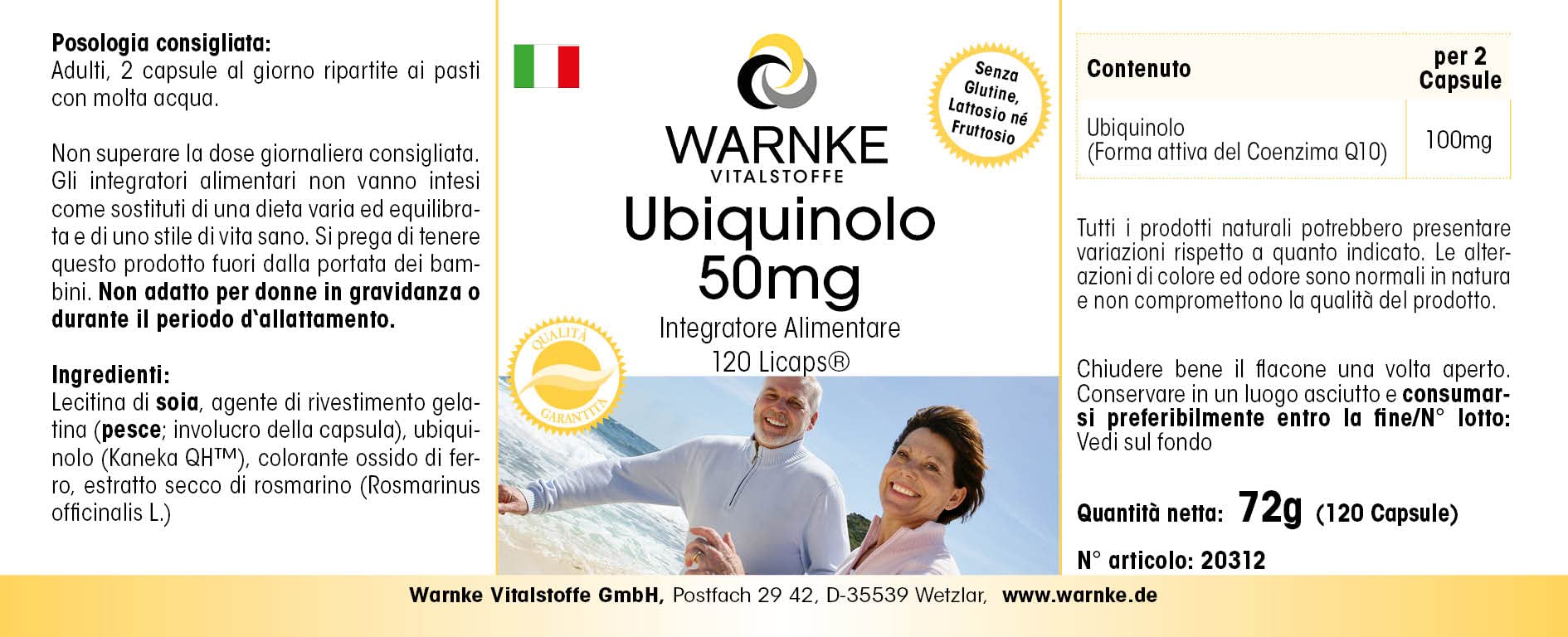Ubiquinol Kaneka QH - 120 Kapseln - Coenzym Q10 aktive Form - hochdosiert | Warnke Vitalstoffe - Deutsche Apothekenqualität