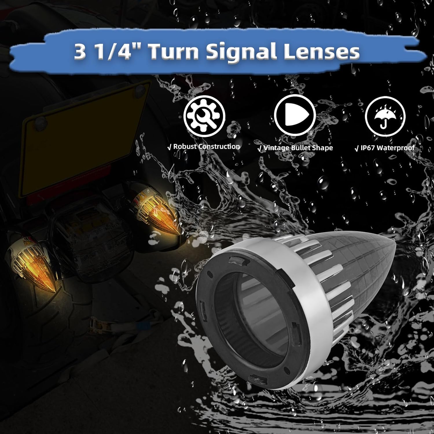 Motorcycle Bullet Turn Signals' Lens Covers 3 1/4", Smoked Front Rear Bike Light Lense Replacement Parts for Harley Road King Electra Street Glide Heritage Softail Accessories 2 Pack