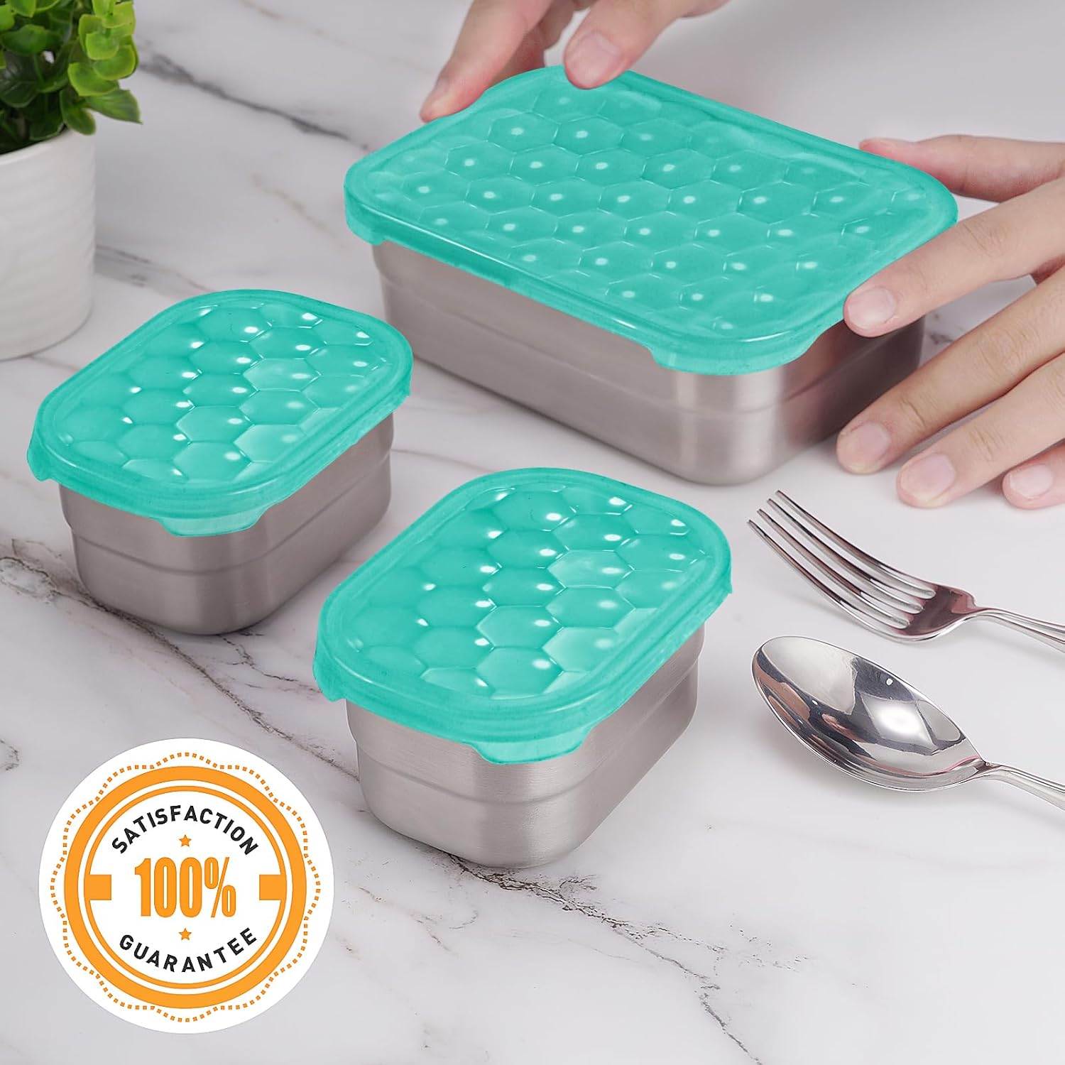 Small Stainless Steel Lunch Containers for Kids | Leak Proof Food Containers with Silicone Lids - Perfect Metal Food Containers with Lids for Kids School and Toddler Daycare (25oz+8oz*2) - Image 7