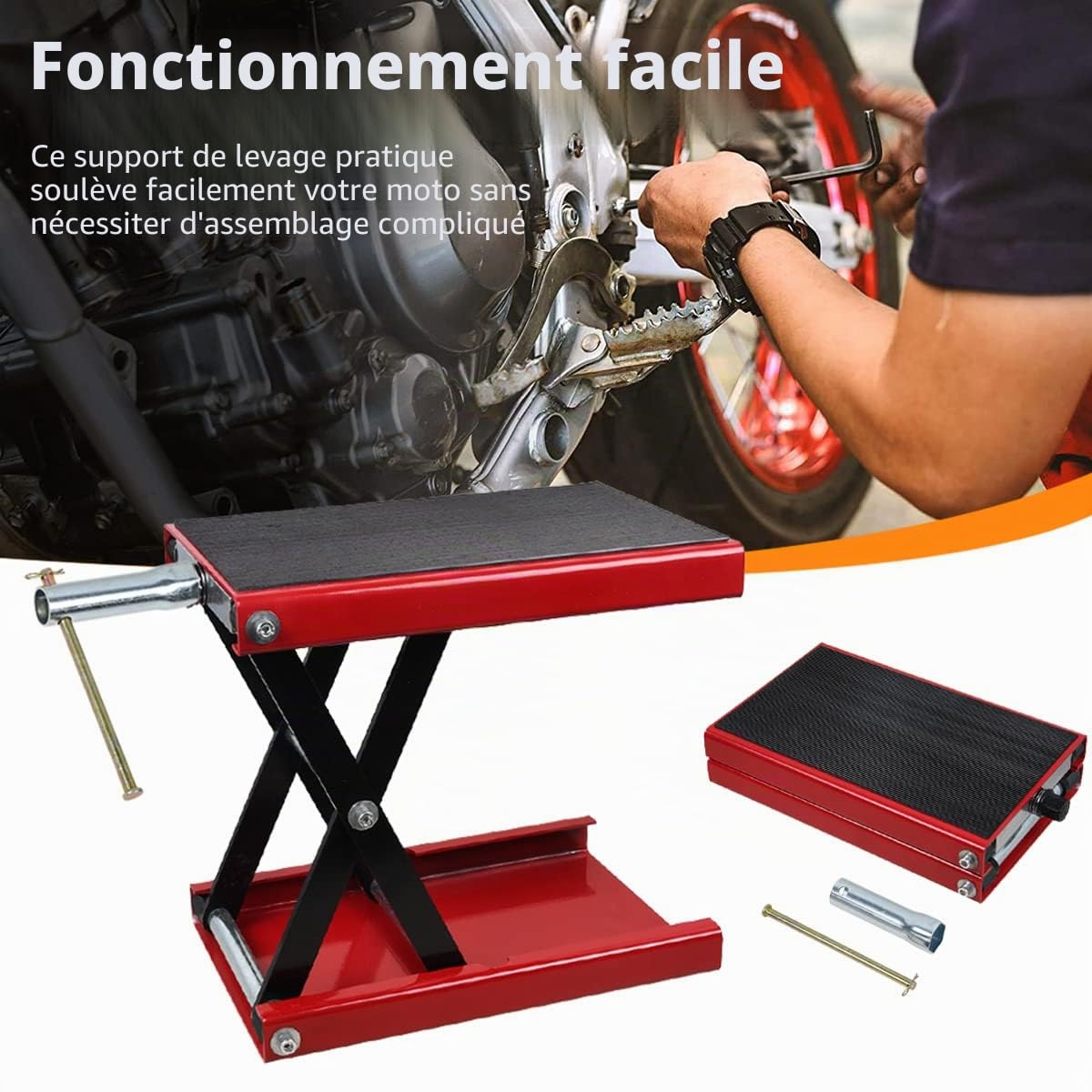 Cric de Moto Levage 500 kg 1100lbs Hauteur 8.5-34 cm Pont Élévateur Ciseaux Moto en Acier Plate-Forme Élévatrice Moto Dimension Lève Moto Sécurisée Table Élévatrice Moto Réparation Quad