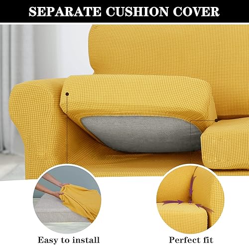 Miniatura 4 de Funda elástica para sofá de 2 plazas, funda de sofá de jacquard suave para sofá de 2 cojines, protector de muebles lavable para mascotas y niños (M)