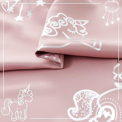 Miniatura 8 de jinchan Cortinas opacas de unicornio rosa para habitación de niñas, con aislamiento térmico, oscurecimiento de la habitación, cortinas de arco iris