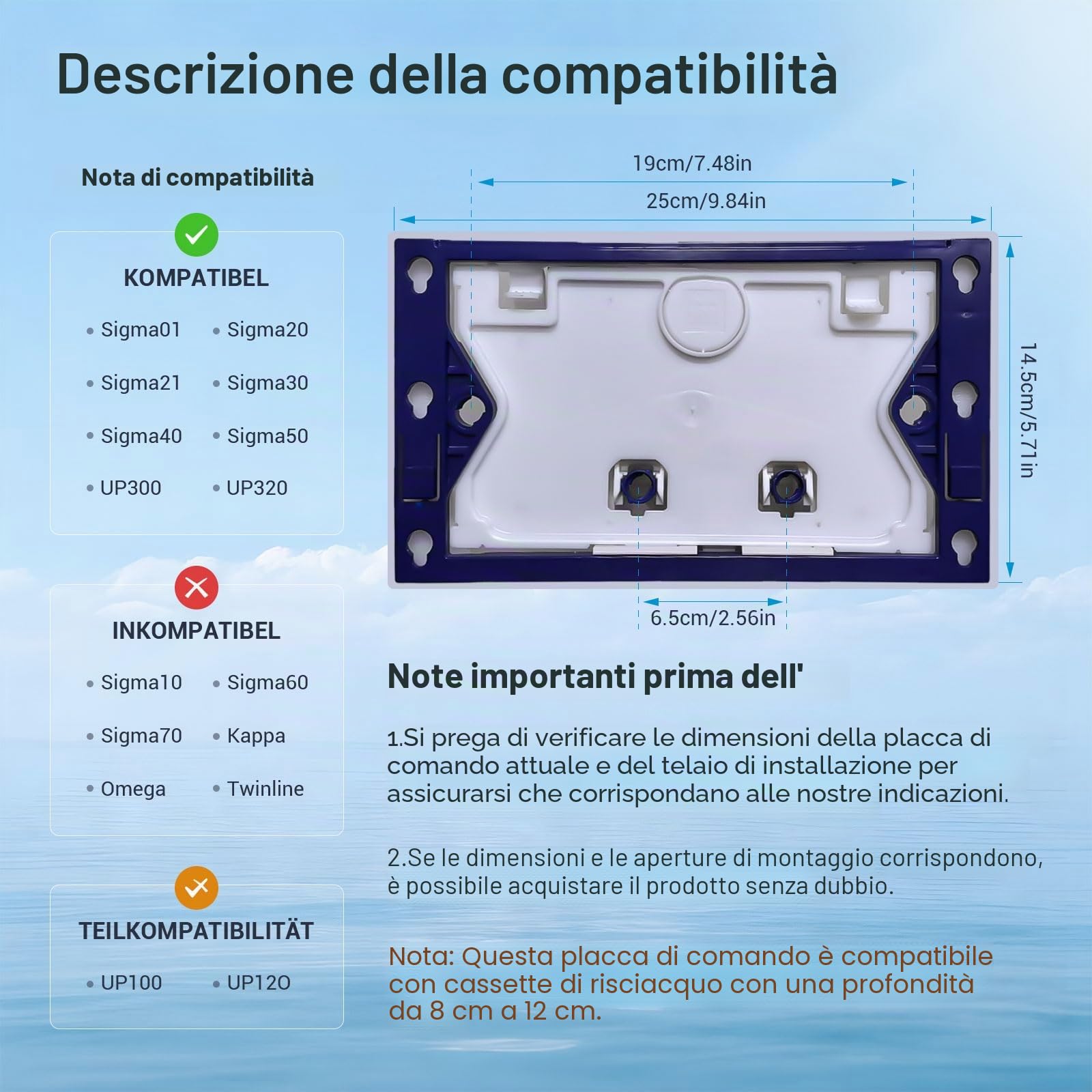 Placca di Comando WC con Scivolo per pastiglie pulitrici Compatibile con Geberit Sigma, UP300 e UP320, Piastra Doppio Scarico,246×164 mm(Bronzo)