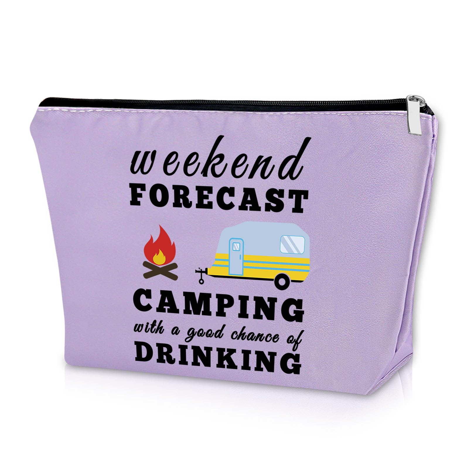 Sazuwu Happy Camper Gifts for Couples Purple Makeup Bag Camping Themed Gifts for Adults Camper Accessories for Travel Trailers Cosmetic Bag Travel