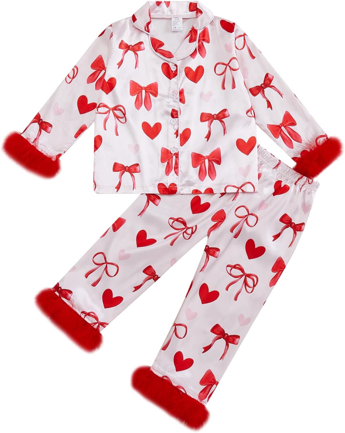 Toddler Kids Baby Girl Christmas Satin Silk Pajamas Button Down 2 Piece Pajama Set Pjs Long Sleeve Shirts Tops and Pants Nightgown Outfit