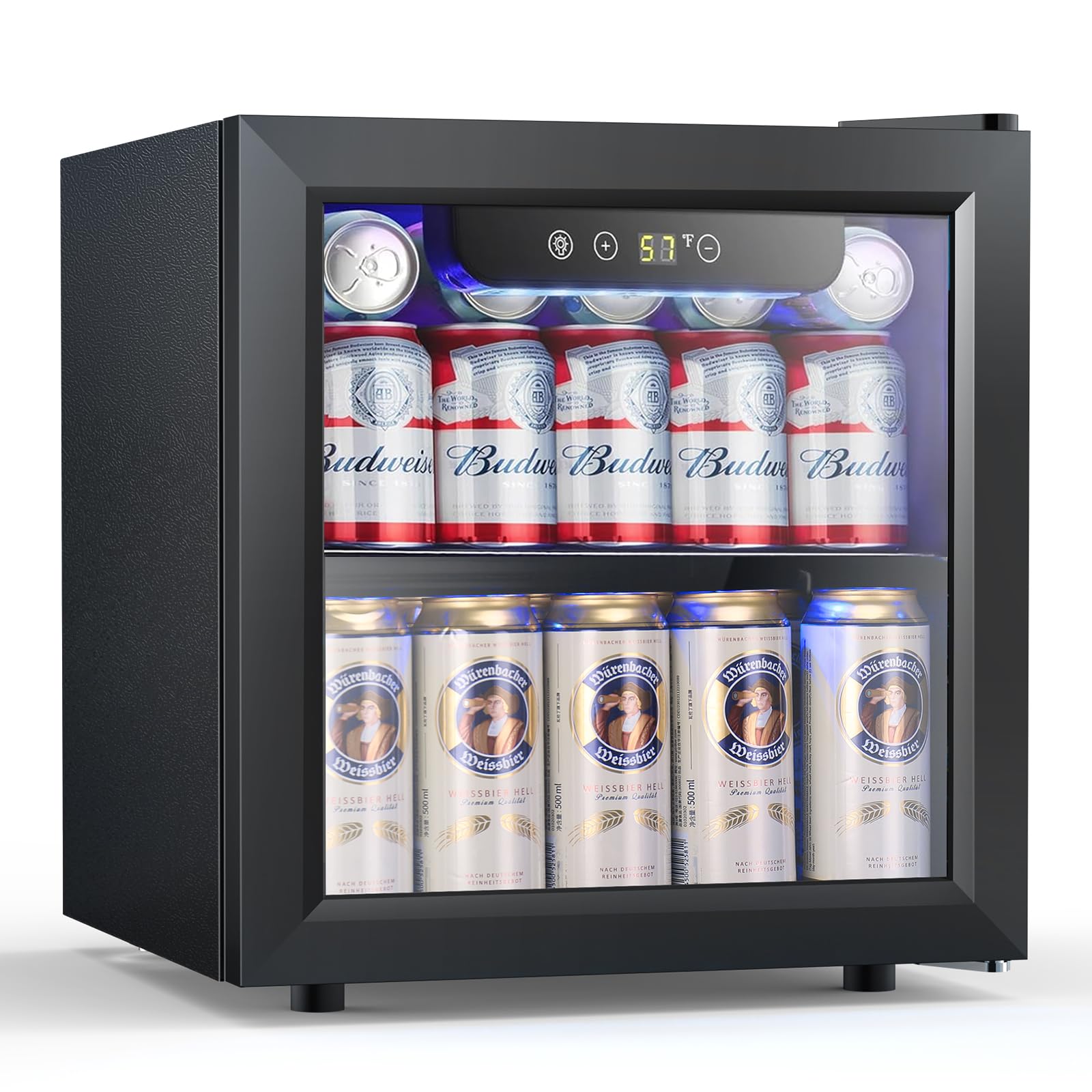 COWSAR Beverage Refrigerator, 50 Cans Wine Cooler, ETL Approved 1.3 Cu.ft Mini Fridge with Glass Door, Adjustable Shelves, Digital Temperature Freestanding Small Drink Fridge for Soda Beer or Wine | Fridge.com