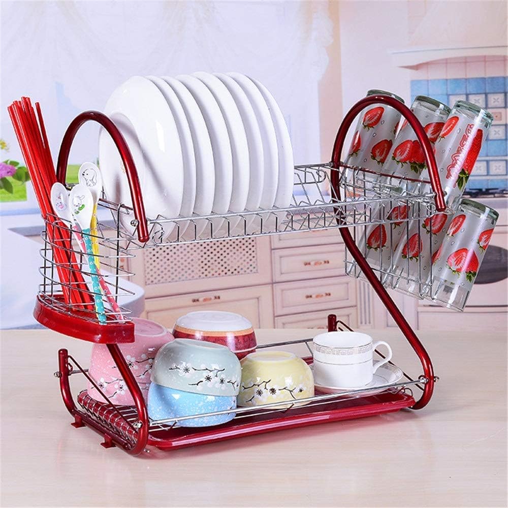 Dish Rack Stainless Steel 2-Layer Dish Rack Drain Rack Kitchen Utensils Tableware Racks Dish Rack Storage Rack Dish Cup Drying Rack Drain Bowl Rack