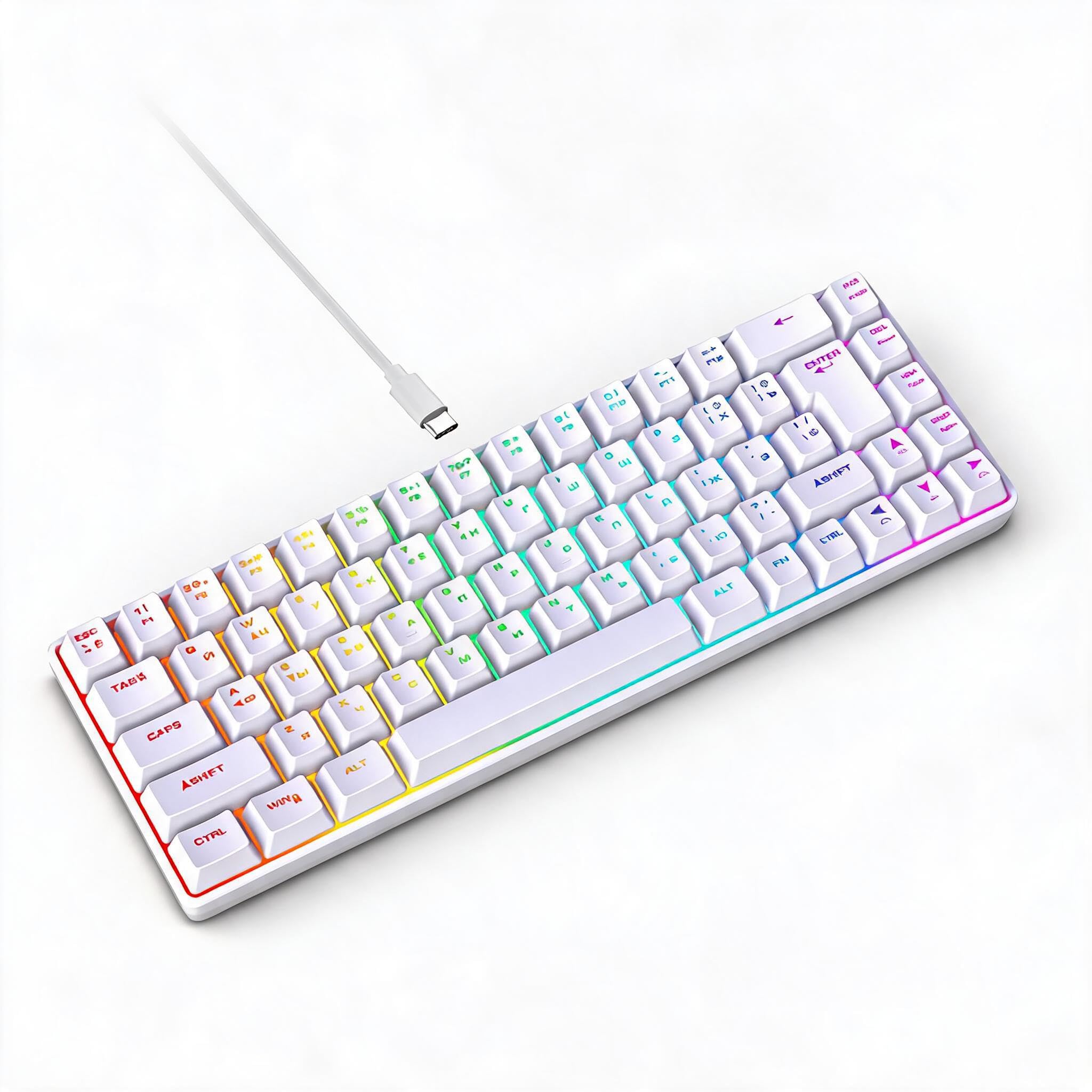 Annadue 68 Kluczowa Rosyjska Angielska Klawiatura Gier, Odwrotna Klawiatura Mechaniczna RGB z 18 Trybami Oświetleniowymi, USB Podłączonymi dla Graczy na PC (WHITE)