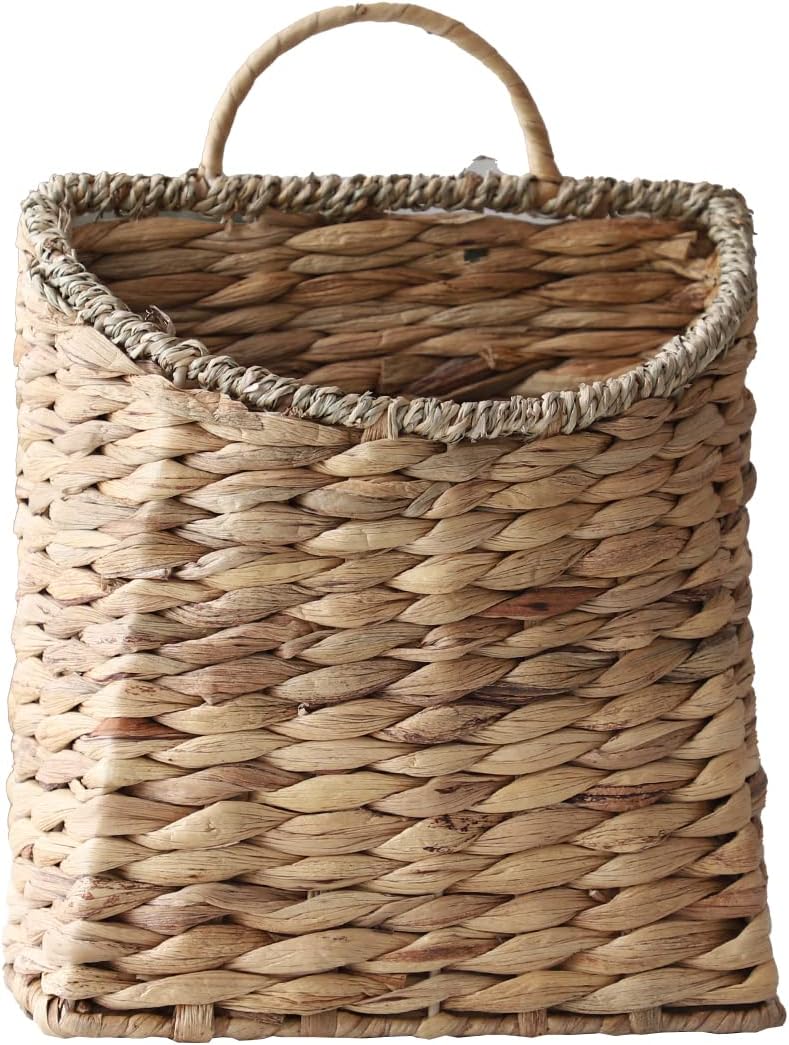 GYASVWU Cesta colgante tejida de jacinto de agua, cesta colgante de pared, cestas de mimbre hechas a mano para jardín, casa de campo (boca de pasto marino)