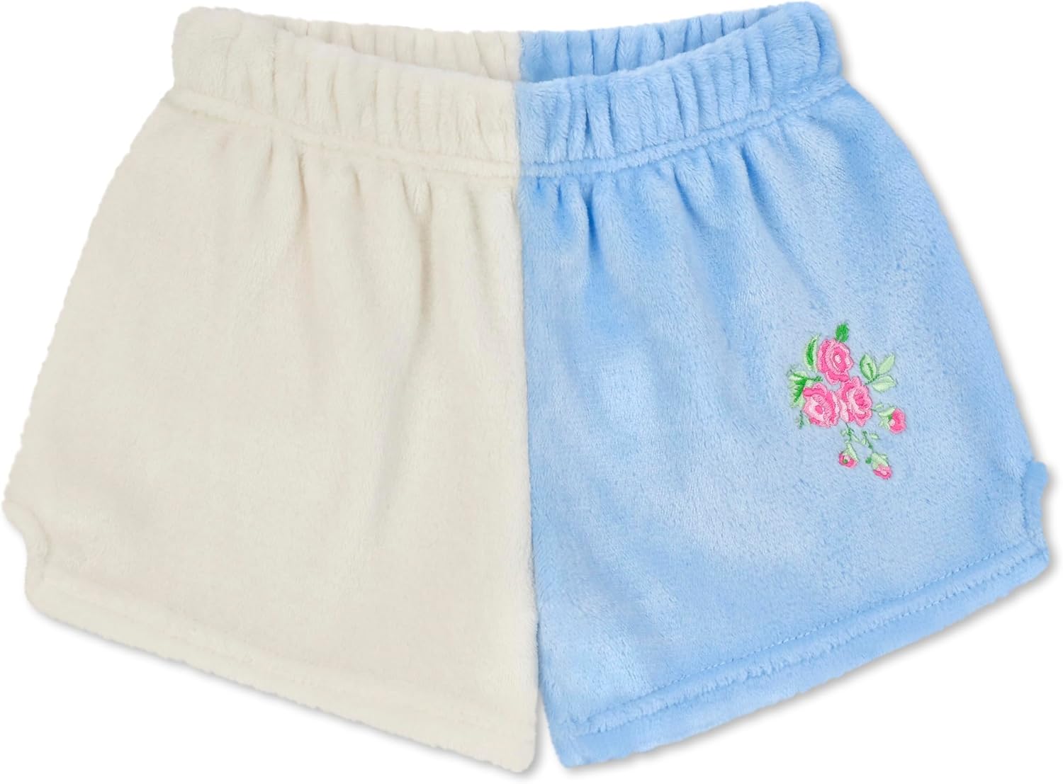 iscream Big Girls Silky Soft Embroidered Accent Plush Fleece Shorts - Pretty Color Block Collection