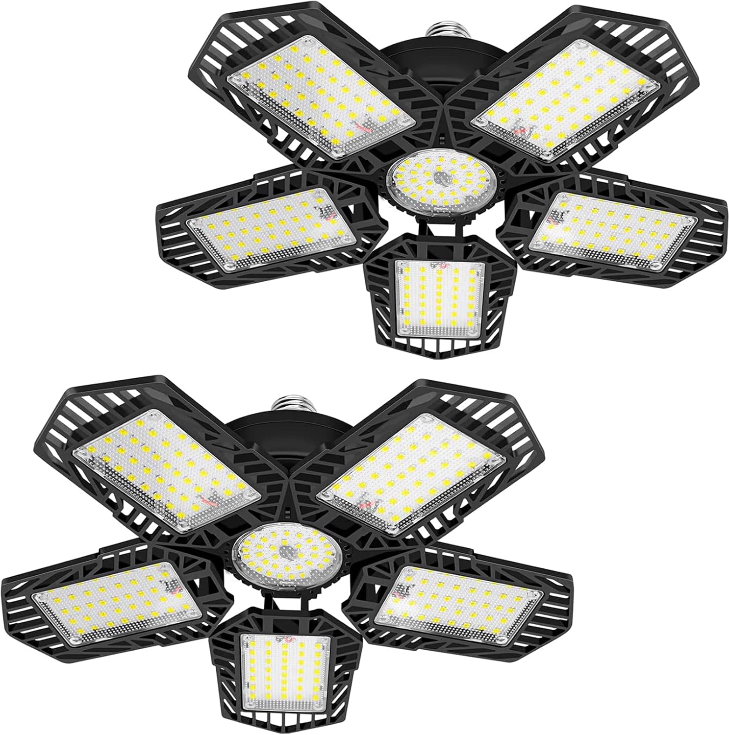 LED Garage Lights 2 Pack 160W Transformable Garage Ceiling Lights 16000LM 6500K with 5 Adjustable Panels Shop High Bay Lights for Barn, Warehouse, Workshop, Basement