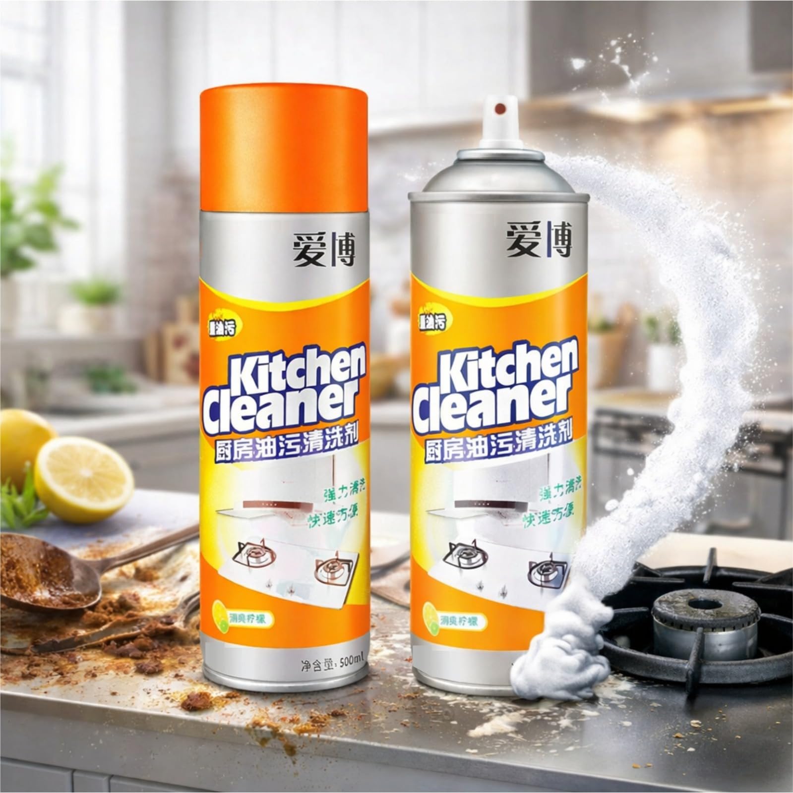 COOKVITA Kitchen Cleaner Spray for Grease & Oil Stains, Multipurpose Kitchen Degreaser for Gas Stove, Chimney, Microwave & Tiles, Heavy Duty Kitchen Cleaning Foam Spray (500 ml) 2