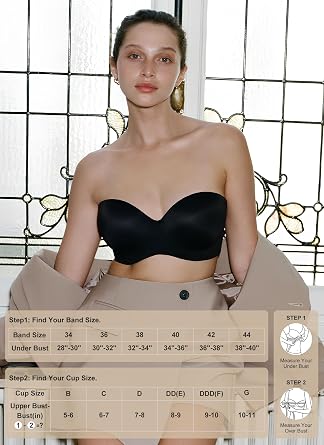 Women's Push Up Strapless Bra, Non Slip Back Smoothing Underwire Lightly Lined Convertible Bandeau Bra