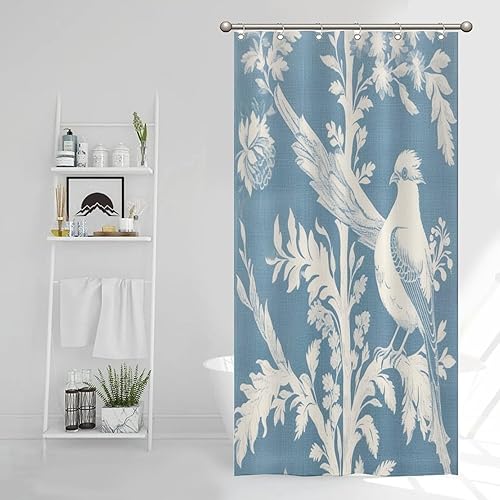 Miniatura 64 de Cortinas de ducha de baño con ganchos, 72 x 92 pulgadas, cortina de ducha de tela impermeable con diseño de flores y pájaros, cortina de ducha