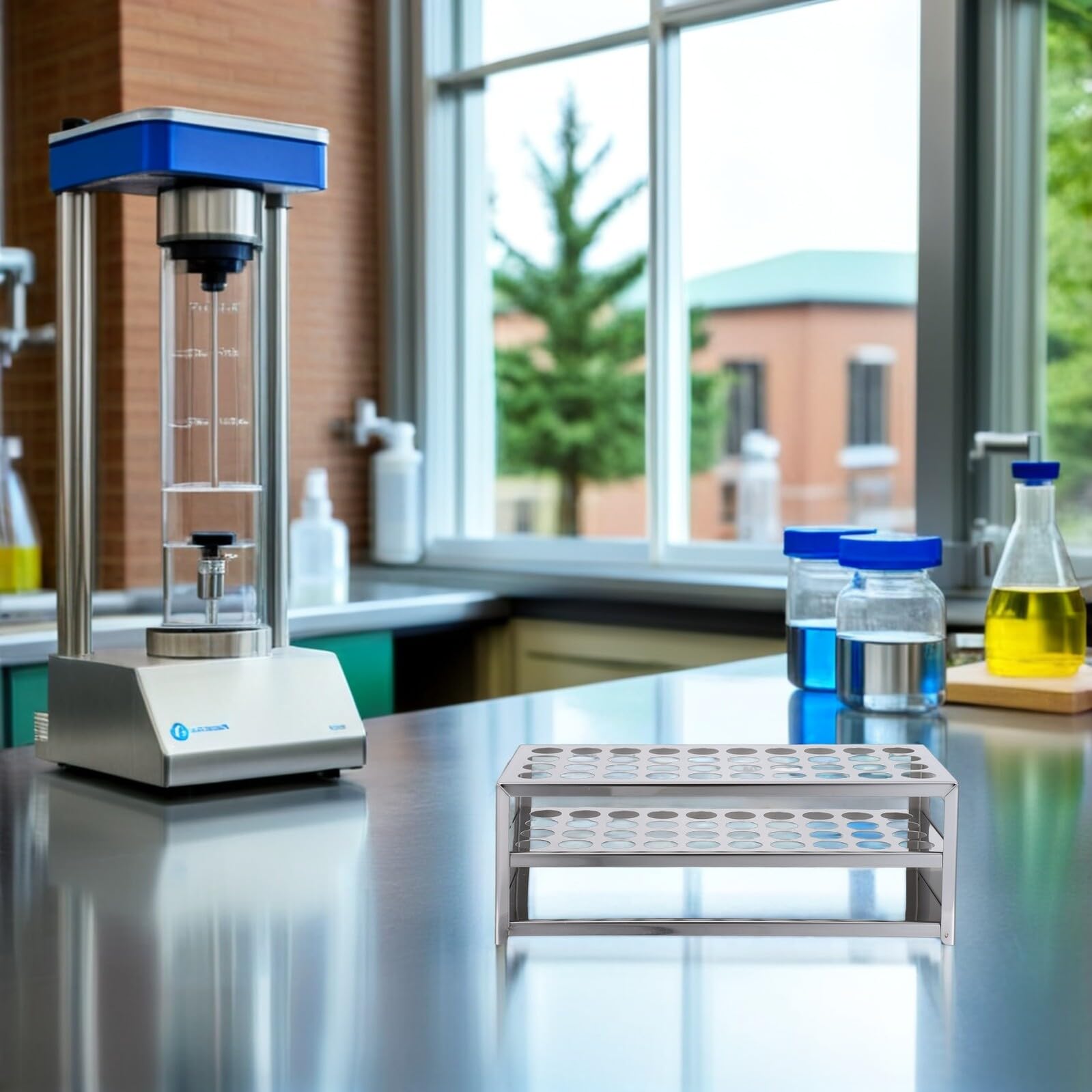 Gradilla para Tubos de Laboratorio Acero Inoxidable 20,5X40 CM Soporte Perforado Organizador para Experimentos Científicos Estante Resistente para Tubos de Ensayo y Muestras