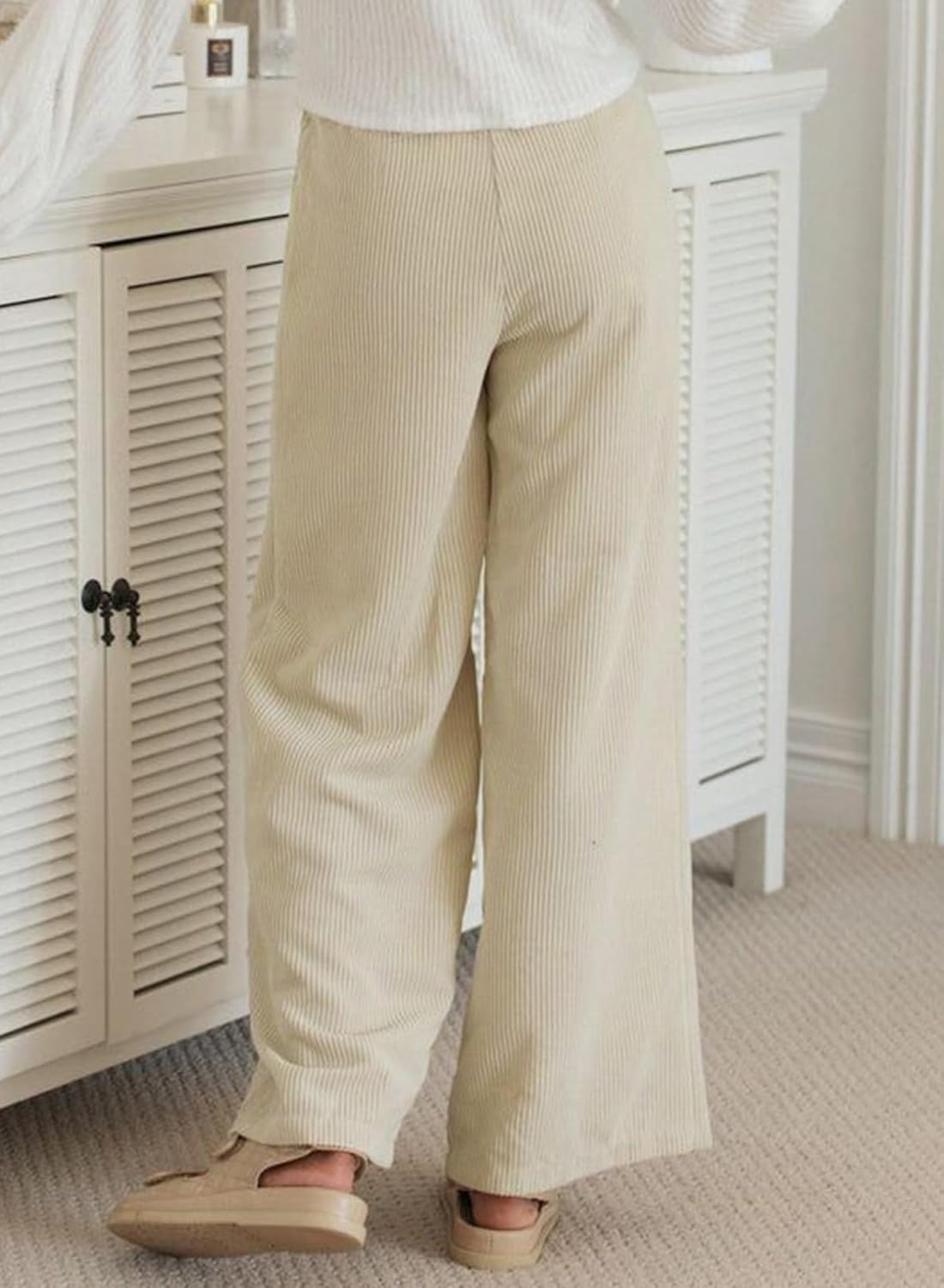 Sidefeel Corduroy Pants for Women 2025 Casual High Waisted Double Buttoned Stretchy Loose Fit Wide Leg Pants with Pockets - Image 5