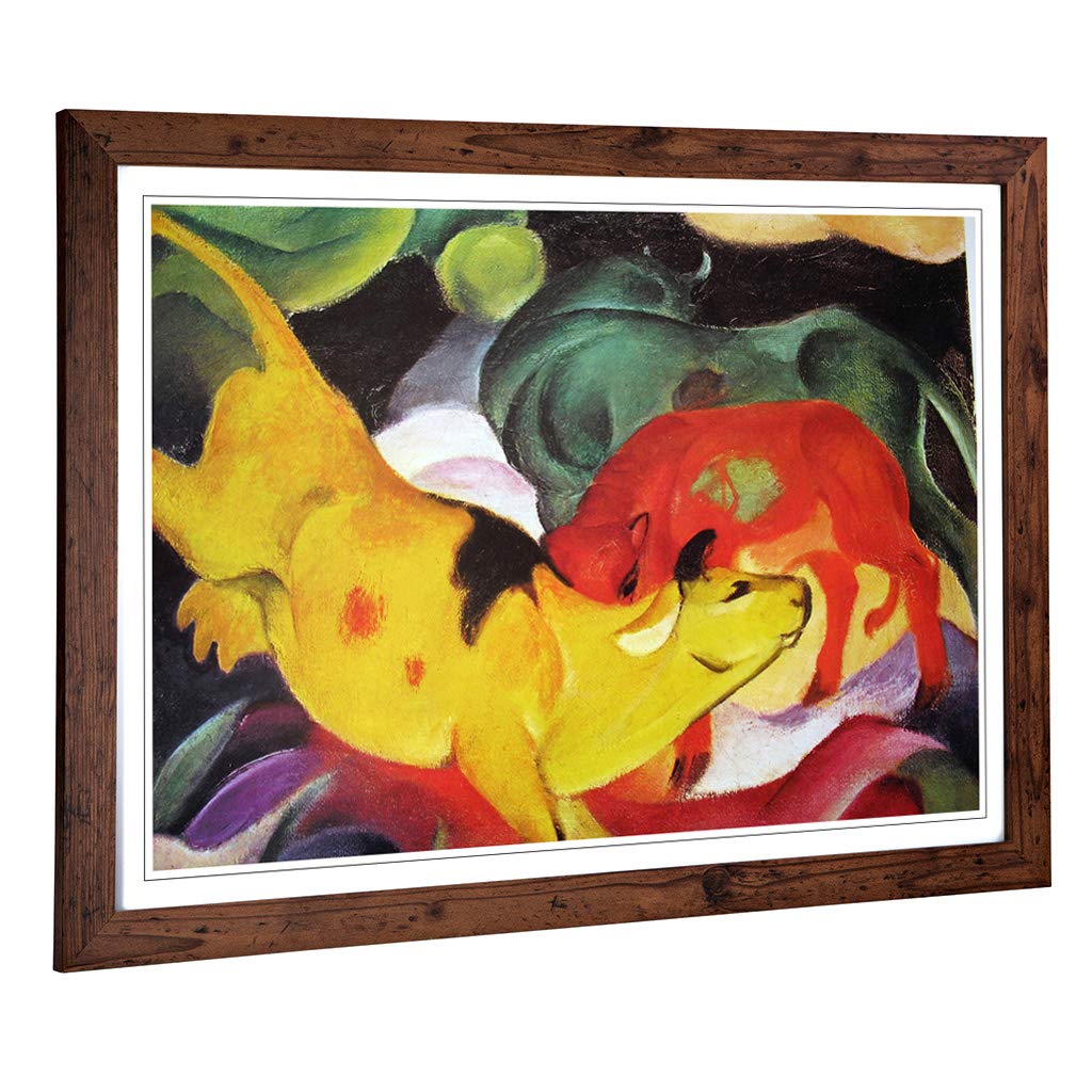 Big Box Art Framed Print of Franz Marc The Yellow Cow Design | Wall Art Picture | Home Decor for Kitchen, Living, Dining Room, Bedroom, Hallway, Office, Walnut, A2 / 24.5x18 Inch / 62x45cm