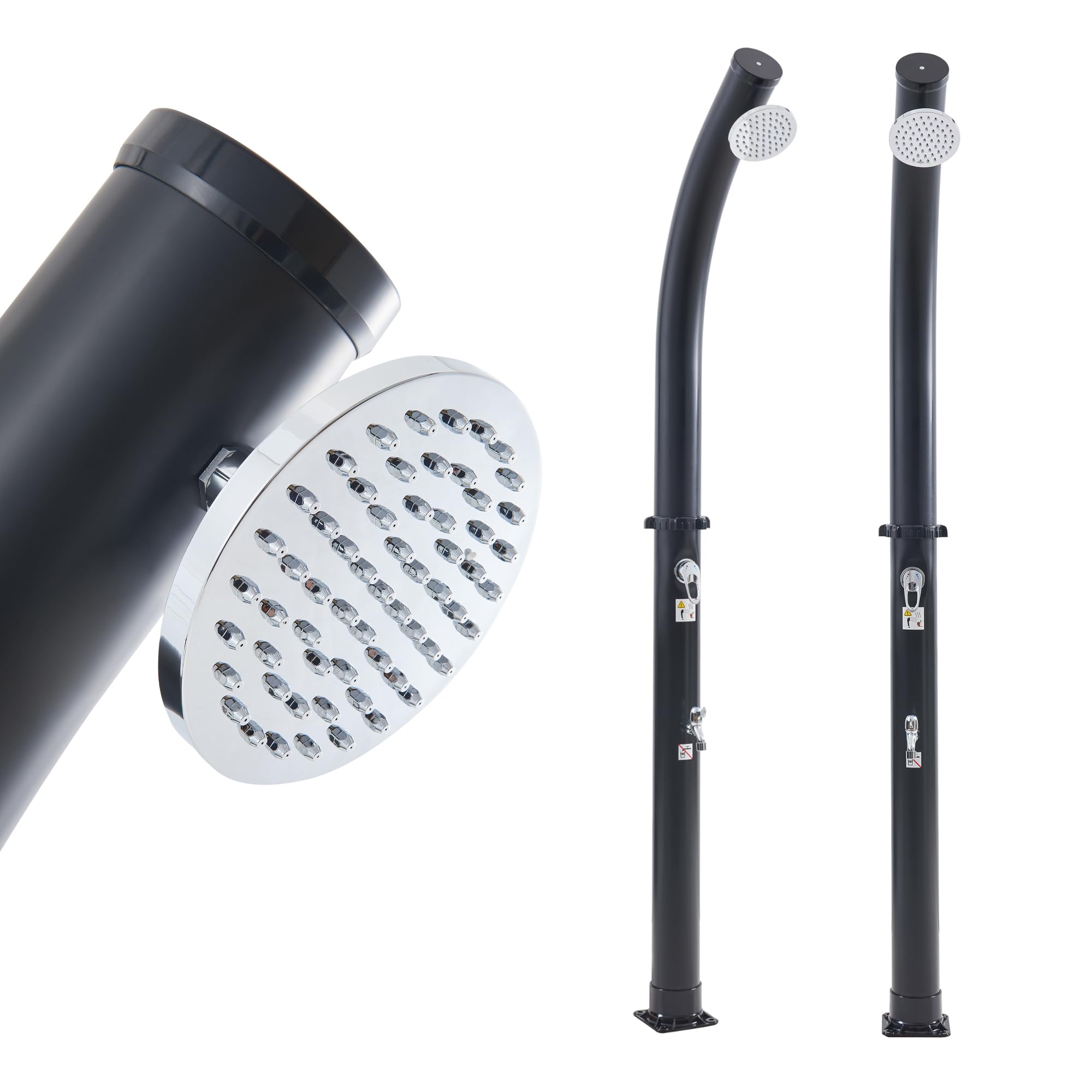 casa.pro Ducha Solar Exterior Kebomi para Piscina Jardín Terraza Temperatura Ajustable máx. 60°C Cabezal Giratorio Grifo para Piés Tanque de 18L Plástico/Metal Altura 216 cm - Negro