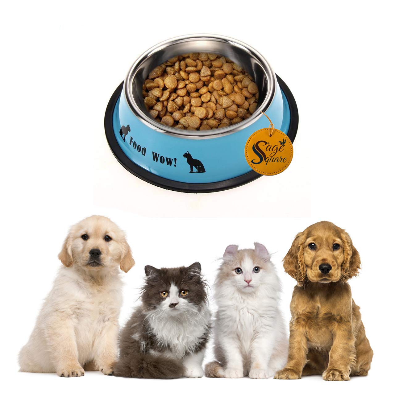 Sage Square Heavy Quality, Round Shape, Anti Skid, Stainless Steel Food/Drink Bowl for Dog/Cat/Puppy/Kitten/Rabbit/Guinea Pig/Other Pets (Size - 200ml) (Random)