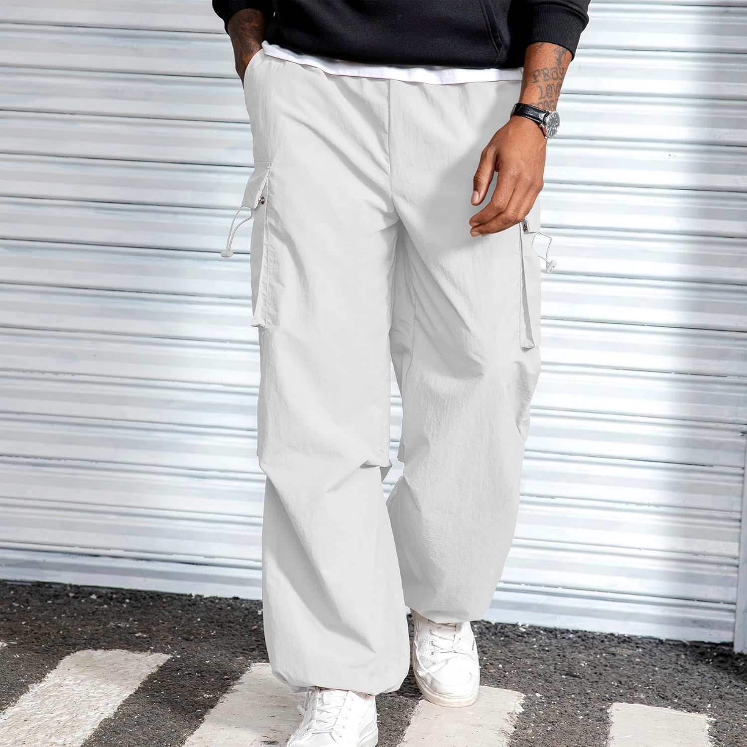 Men's Baggy Cargo Pants Vintage Casual Drawstring Parachute Pant Loose Fit Jogger Streetwear Pants with Pockets - Image 2
