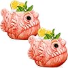 Tiki Mugs Fish Cocktail Cups 22oz/650ml Set of 2 Creative Red Tiki Glasses Bar Large Ceramic Hawaiian Themed Tropical Barware for Party Barware