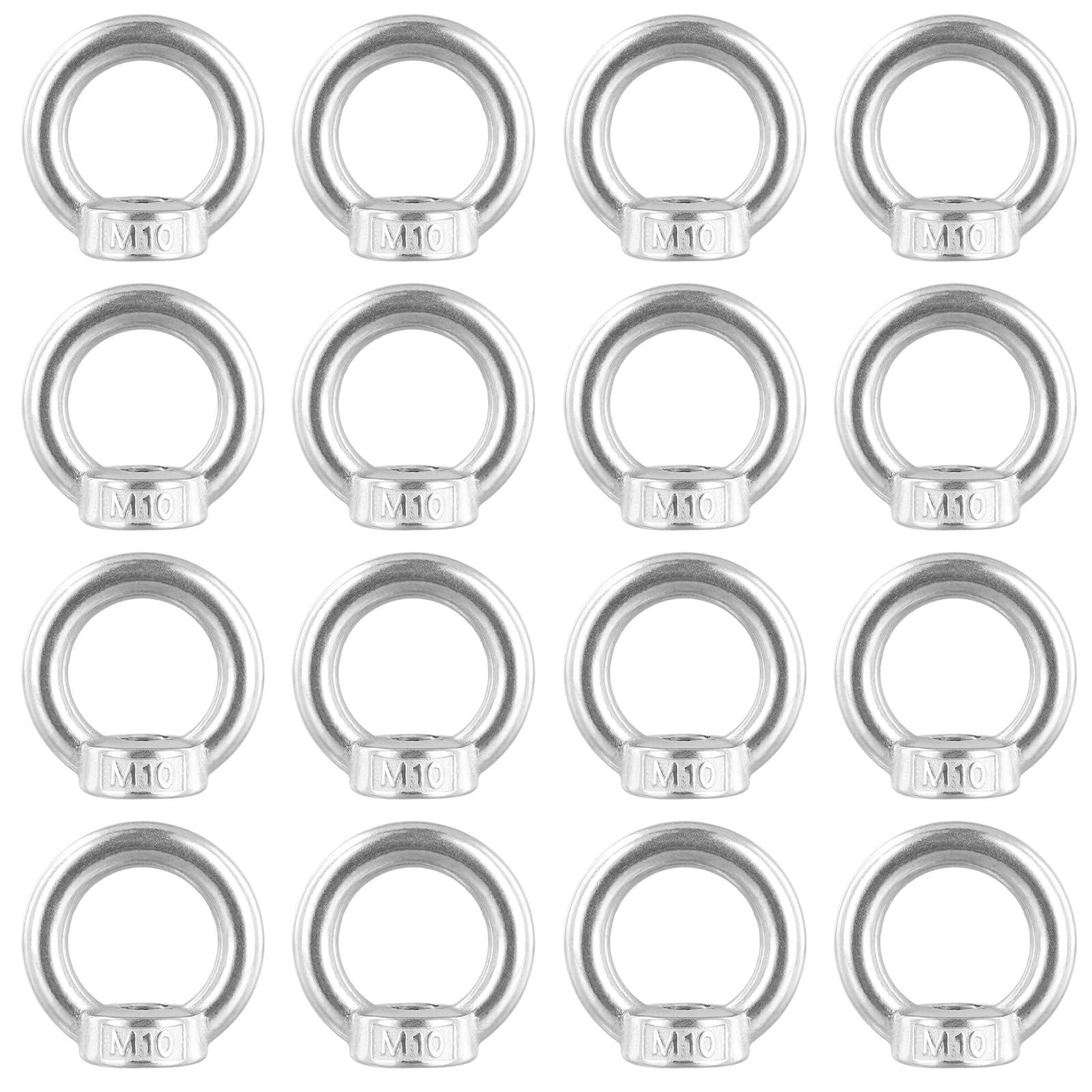FUNSUEI 16 Tuercas Anulares M10, Tuercas de Ojo de Acero Inoxidable, Tornillos Anulares, para Atornillar, Colgar y Accesorios de Elevación