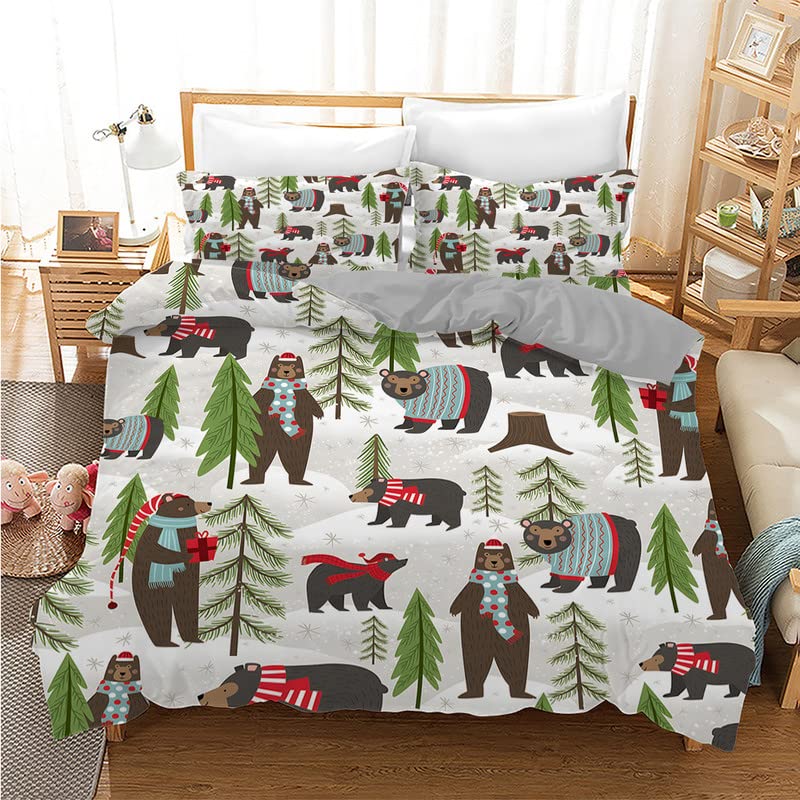 Housse de couette 240x260 ours sapin de noël en microfibre 110g