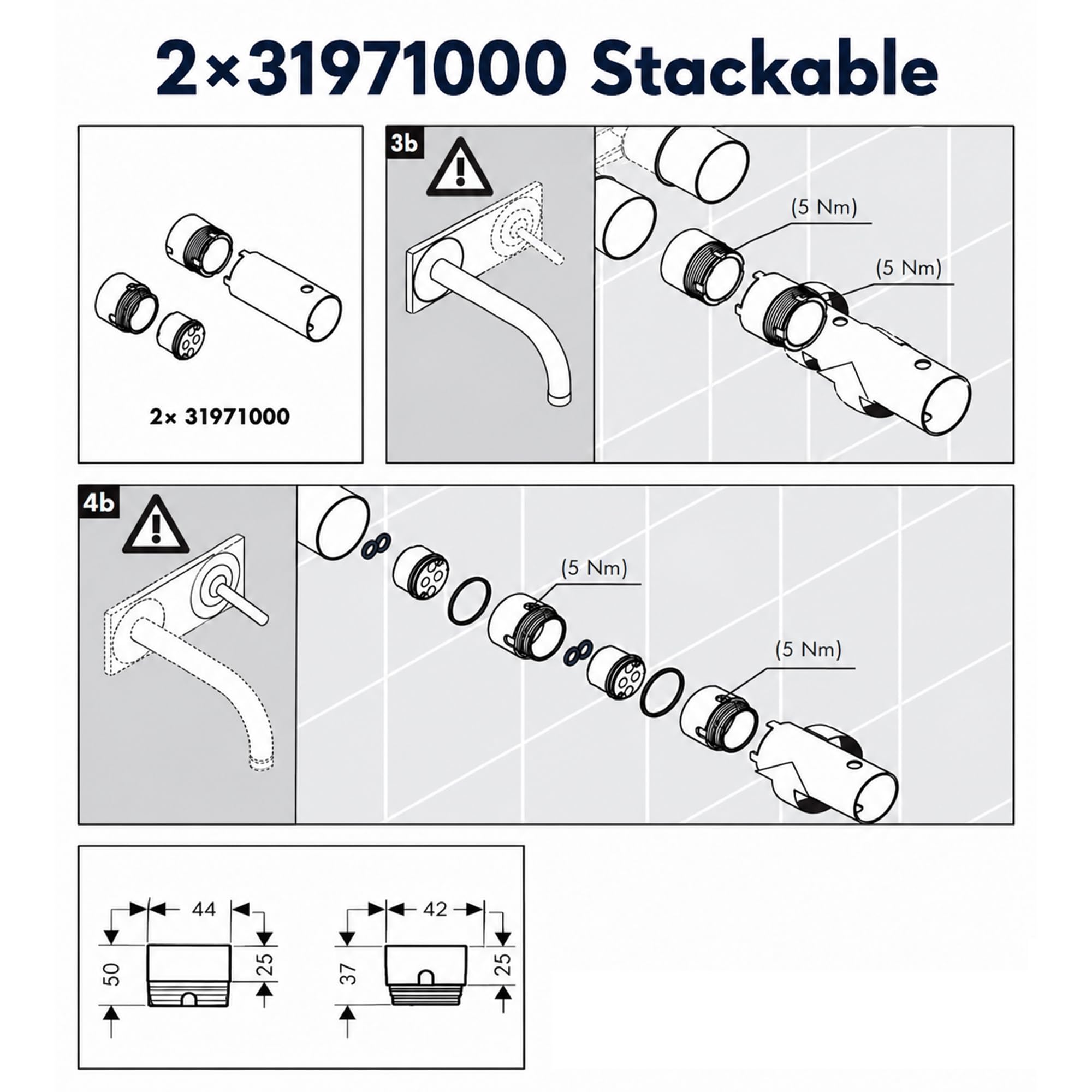 31971000 2-Loch-Verlängerungsset, kompatibel mit Hansgrohe Unterputz-Grundkörper 13622180 für Waschtischarmatur