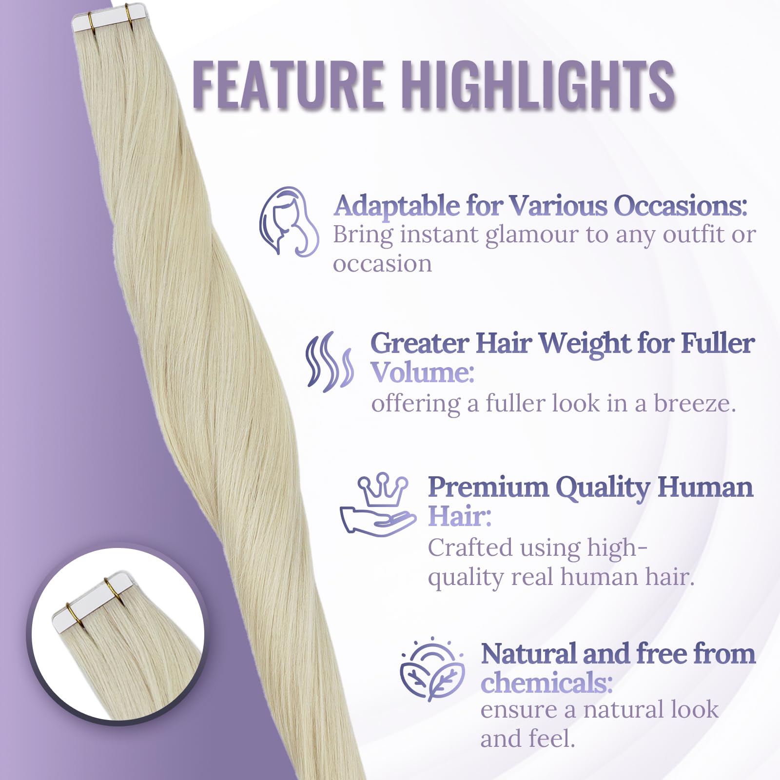 Fshine Adesive Extension Capelli Biondo Bianco Extension Capelli Veri Biadesive 50g 40CM 20Pcs Extension Remy Biadesivo Capelli Invisibili Tape in Extension Capelli Brasiliani #1000