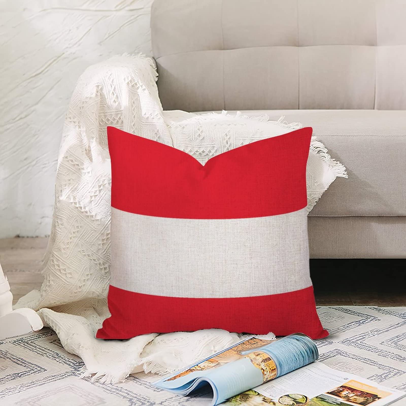 Federa decorativa per cuscino con bandiera della Francia, 52 x 52 cm, stile vintage, stile retrò, con bandiera rustica, patriottica, quadrata, in cotone e lino, idea regalo per mamma e papà