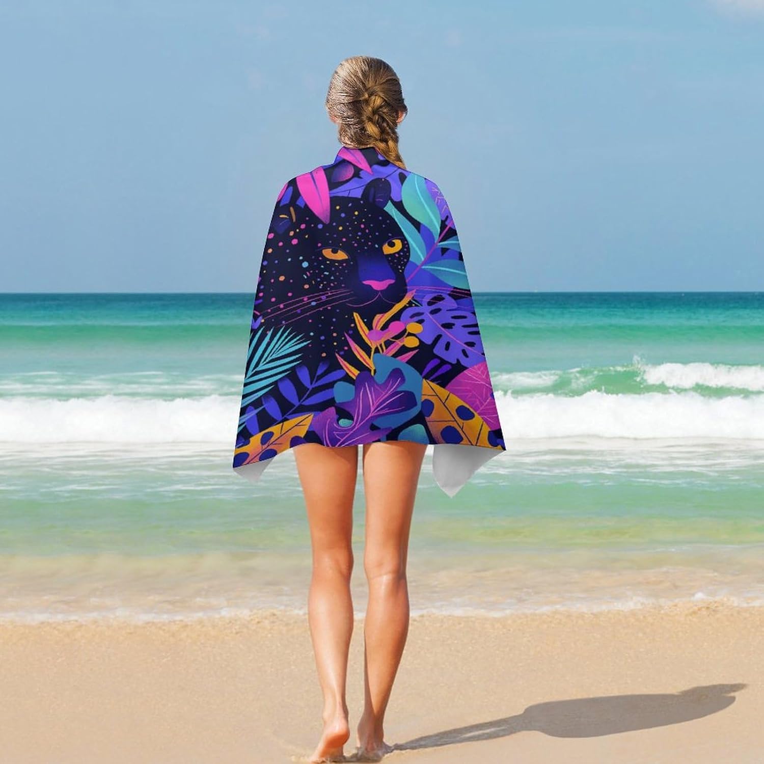 Swimming Towel, Abstract Jungle Pattern Printed Fashion Towel,Portable Towel,Durable Towel
