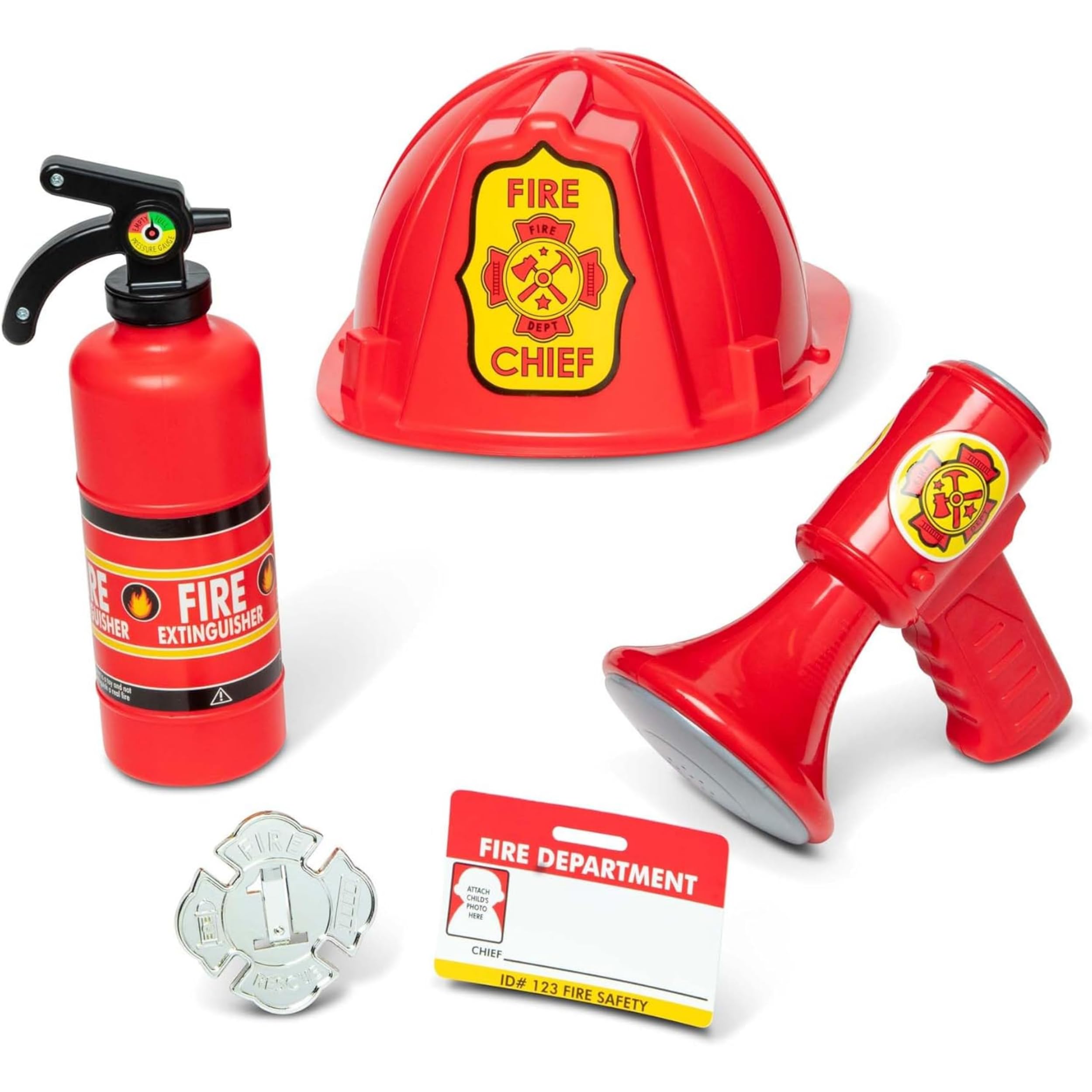 Melissa & Doug Costume da Pompiere - Gioco Vigile del Fuoco, Vestito Carnevale con Casco, Estintore, Ascia e Badge, Costumi di Halloween o Carnevale, Regalo per Bambini e Bambine, 3+ Anni