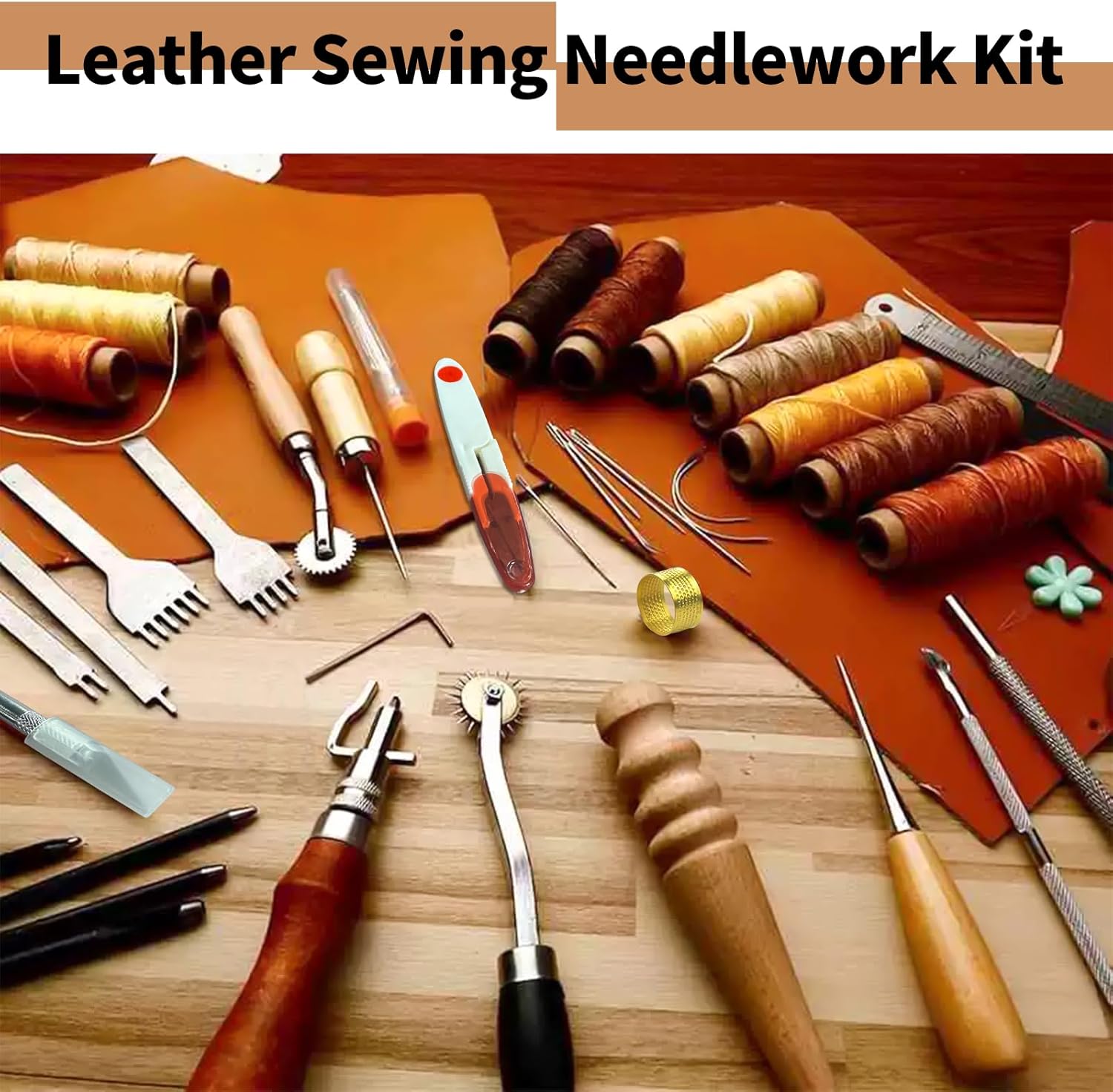 FNV Leather Sewing kit, Leather Stitch with Waxed Thread, Needles, Awls and Hand Stitching Tools. Suitable for Adults DIY Gifts, Home DIY Work.