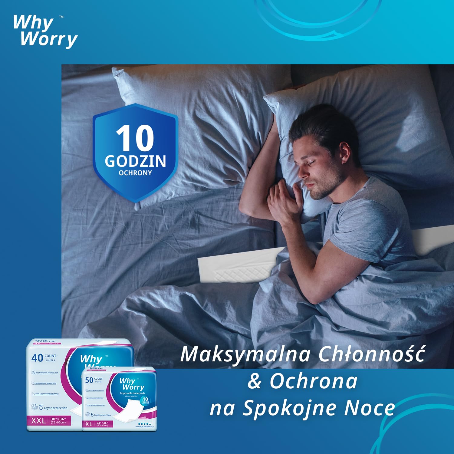 WhyWorry Jednorazowe podkładki na łóżko z nietrzymaniem moczu, 60 x 81 cm, dla dorosłych i seniorów, super chłonne podkładki dla niemowląt, szczelne, grube, pikowane podkładki, dla psów i szczeniaków