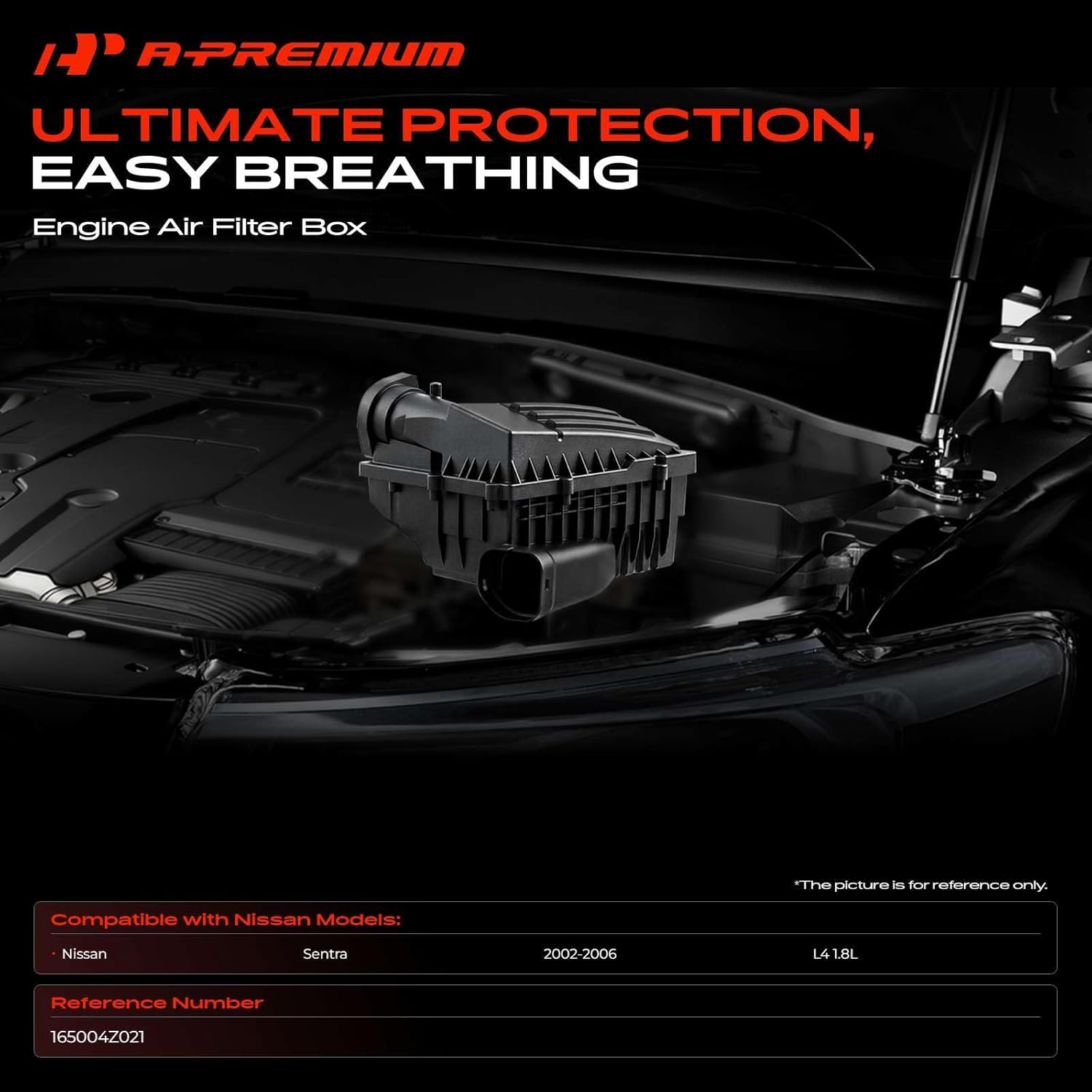 A-Premium Engine Air Filter Cleaner Box Housing without Air Strainer Compatible with Nissan Sentra 2002 2003 2004 2005 2006 L4 1.8L, Replace# 165004Z021