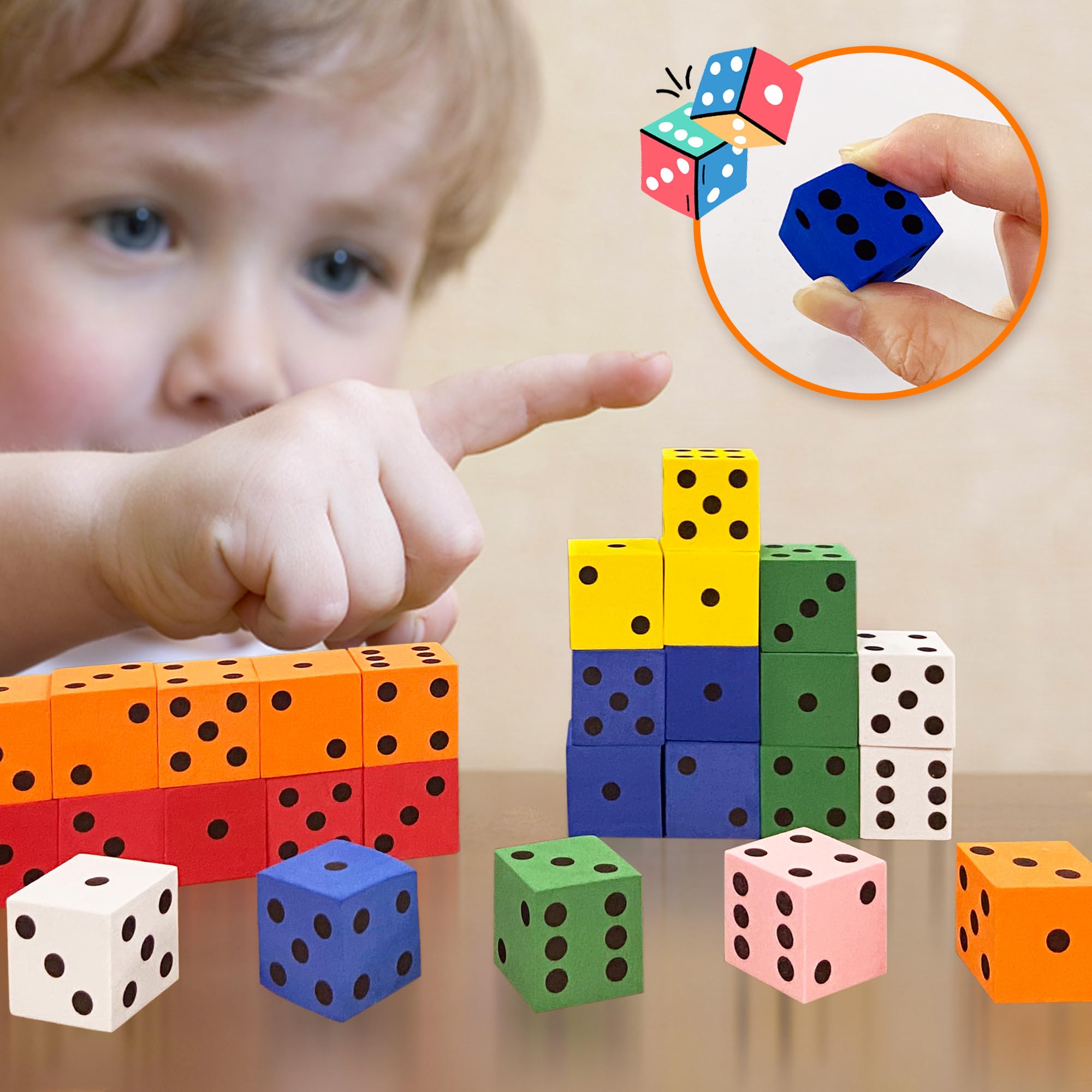 110 Stück kleine bunte Schaumstoffwürfel mit Zahlen für Mathematik-Spiele, Bauspielzeug, Klassenzimmer, Lernspielzeug, Unterhaltung für Partys, Geburtstagsgeschenke im 7