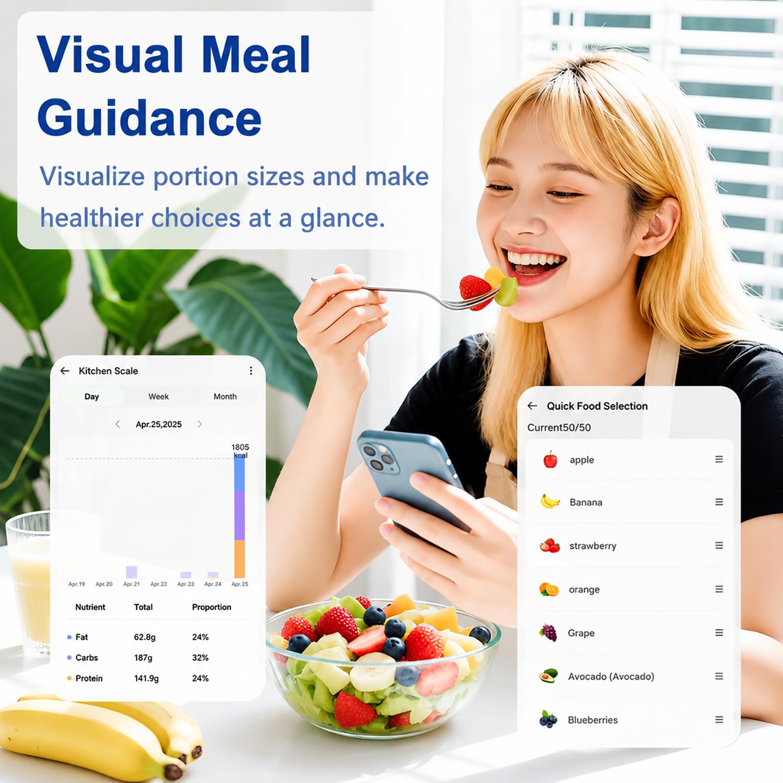 Balance alimentaire intelligente avec calculatrice nutritionnelle, application gratuite et affichage couleur, balance de cuisine numérique pour suivi des calories, des glucides, des graisses et des