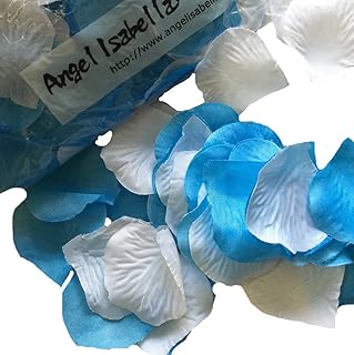 Angel Isabella 300pc Rose Petal - Malibu Turquoise and White White Artificial Rose Petals.