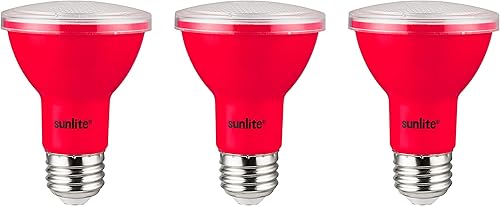 Sunlite 40247 Bombilla LED PAR20 empotrable de color, 3 W (equivalente a 50 W), base mediana (E26), reflector, certificación ETL, rojo, 3 unidades